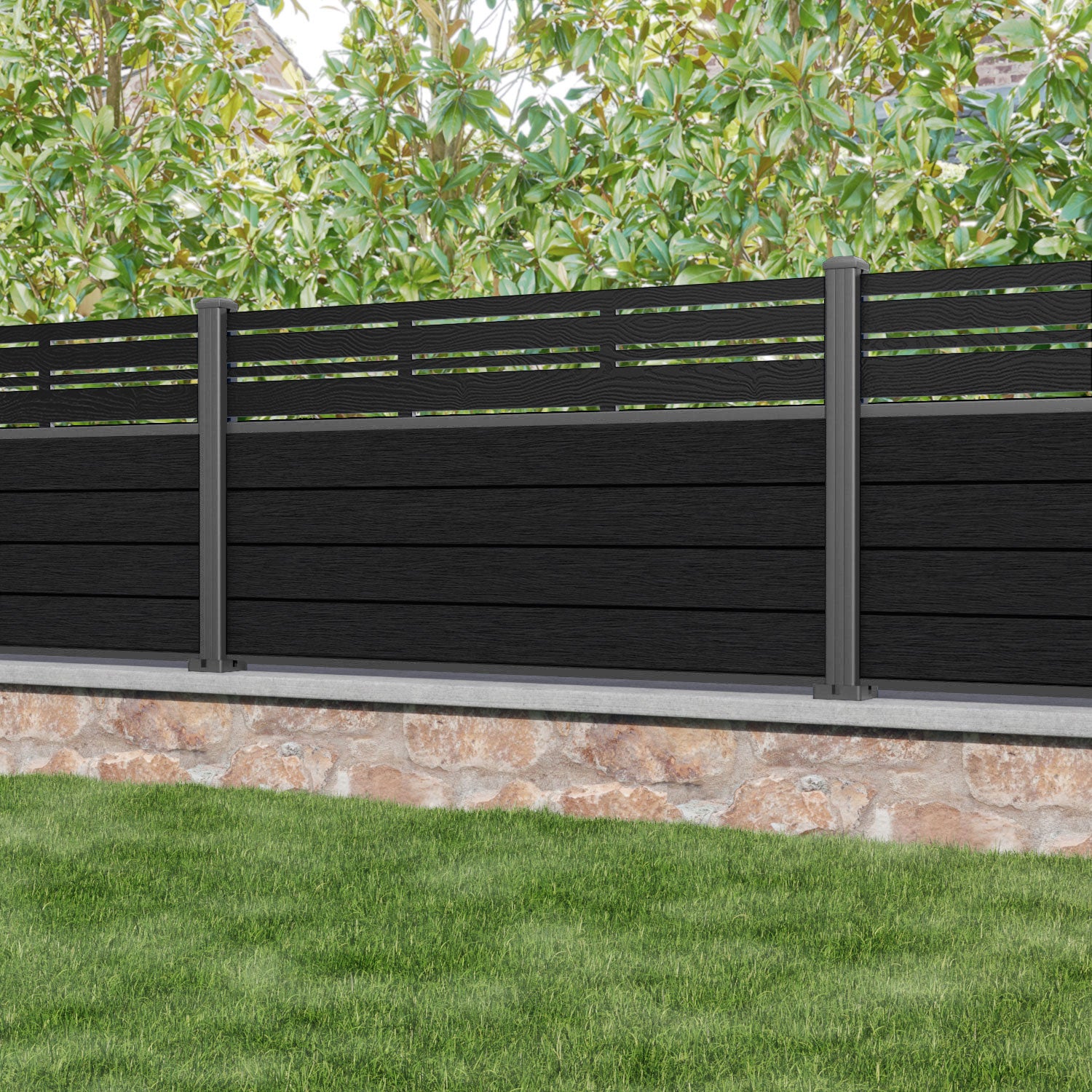 Fusion Linea Fence Panel - Black - with our aluminium posts