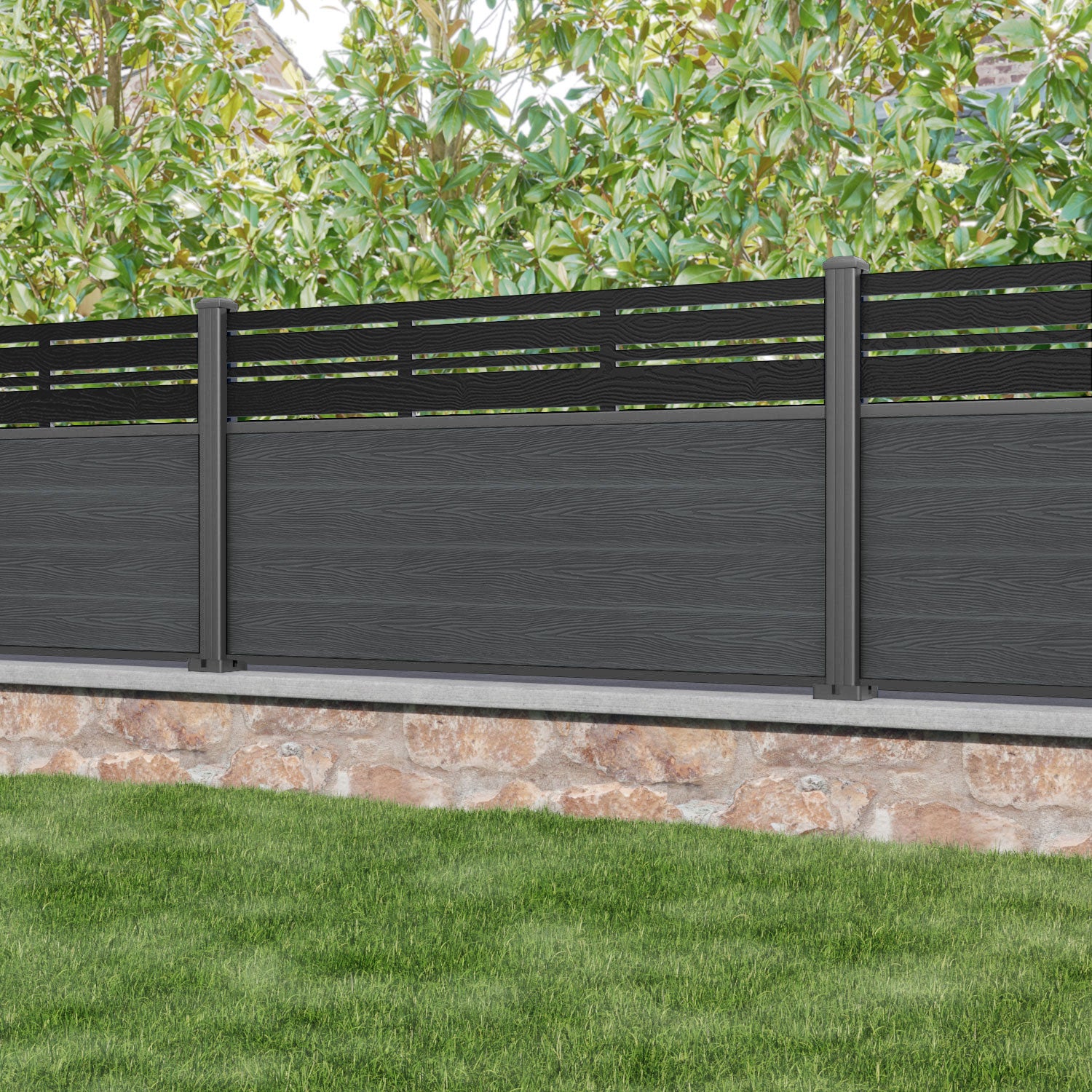 Classic Linea Fence Panel - Dark Grey - with our aluminium posts