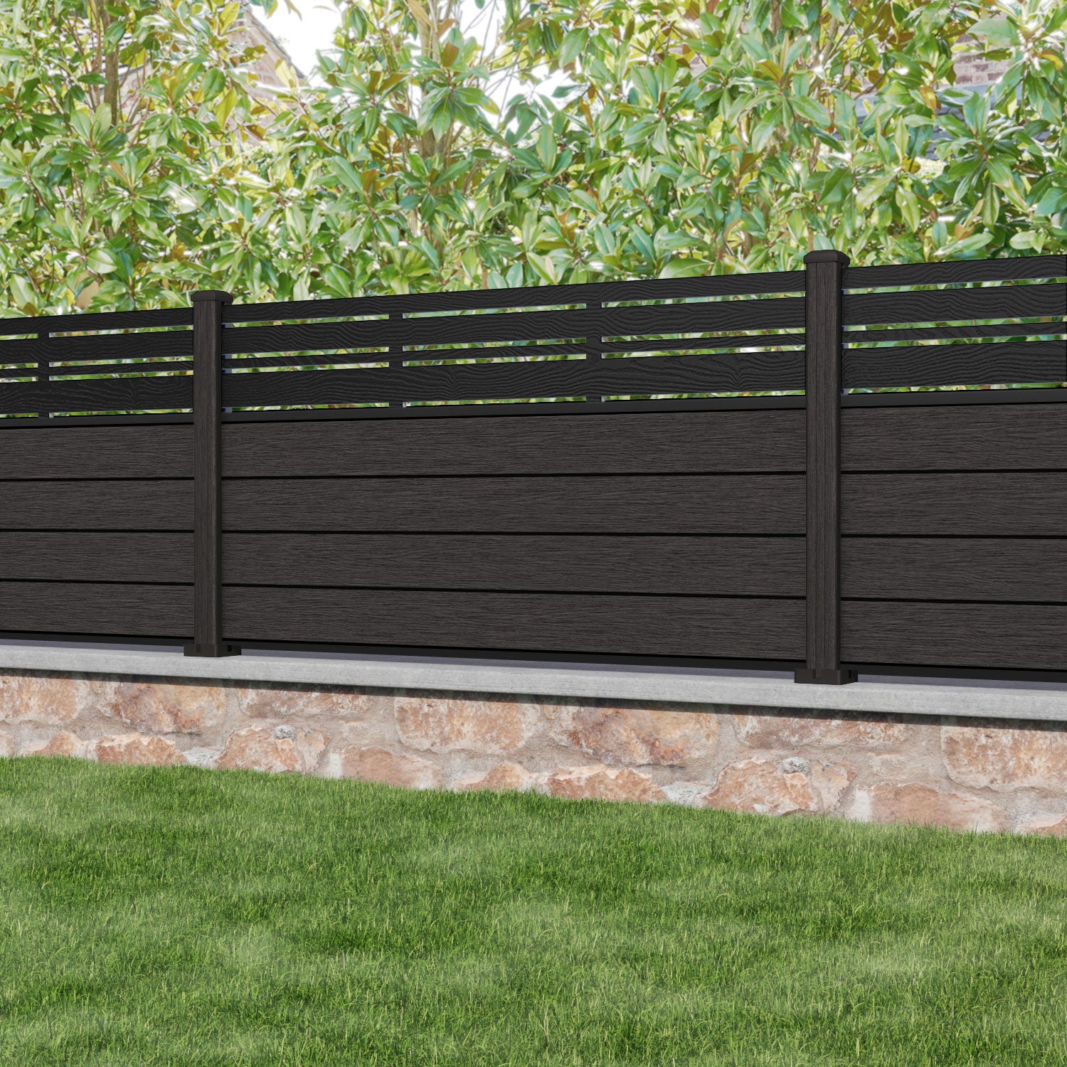 Fusion Linea Fence Panel - Dark Oak - with our composite posts