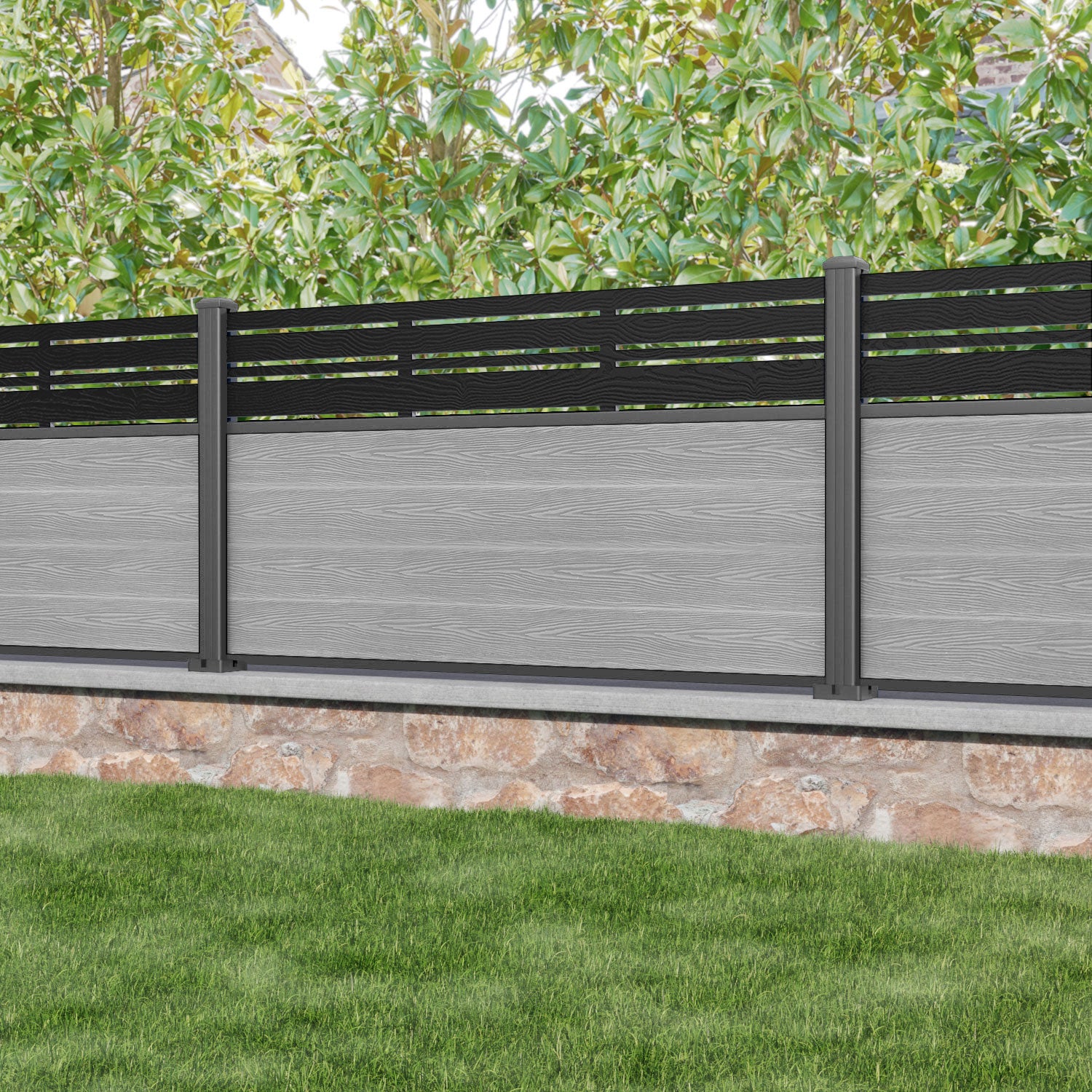 Classic Linea Fence Panel - Light Grey - with our aluminium posts