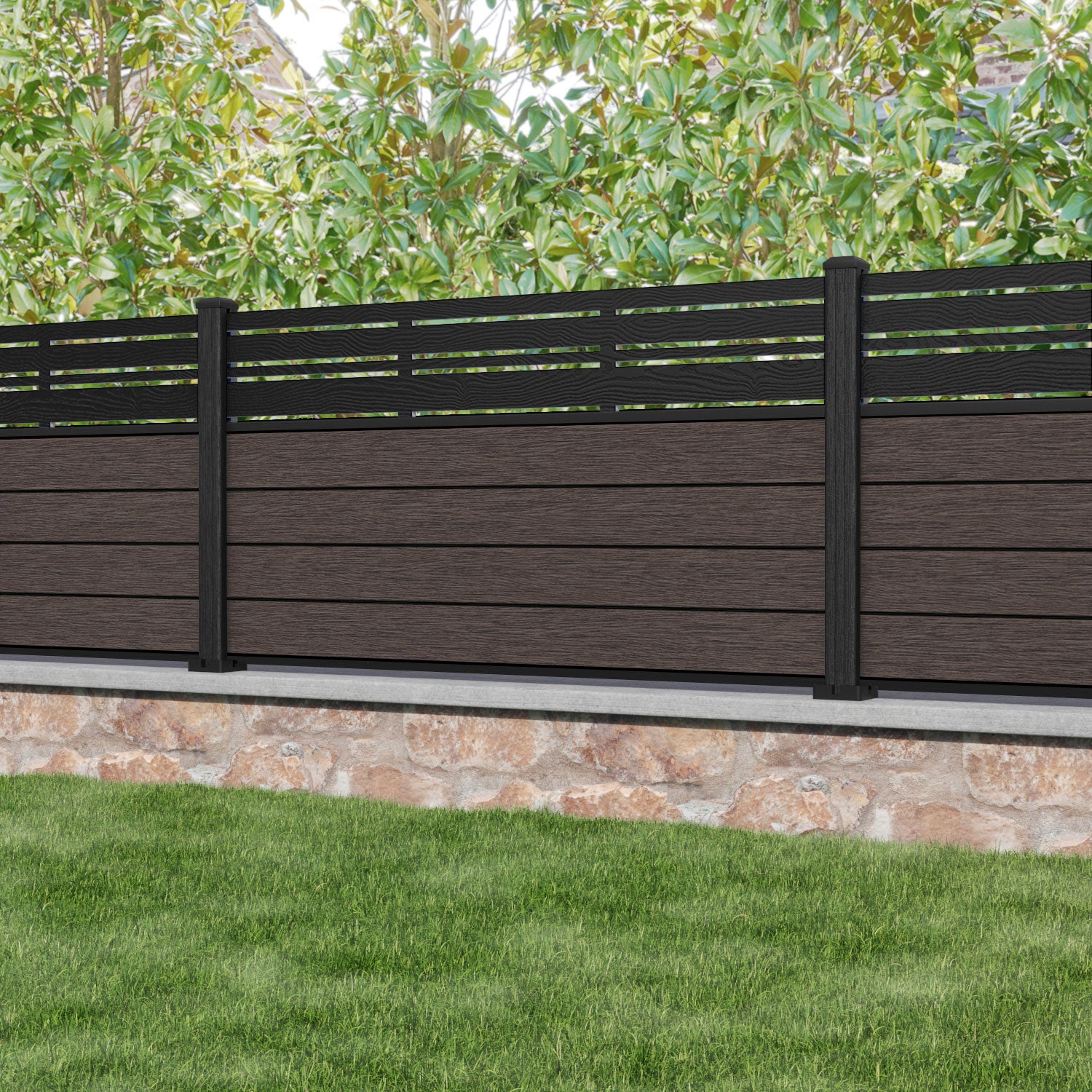 Fusion Linea Fence Panel - Mid Brown - with our composite posts