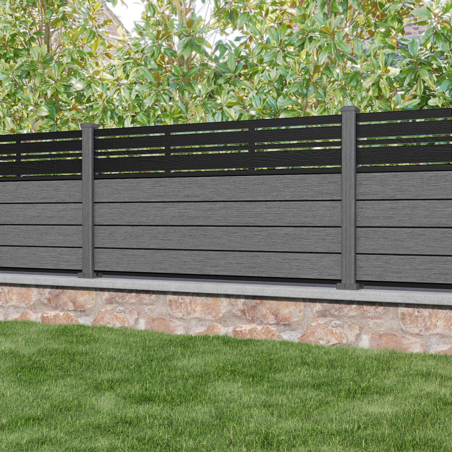 Fusion Linea Fence Panel - Mid Grey - with our composite posts