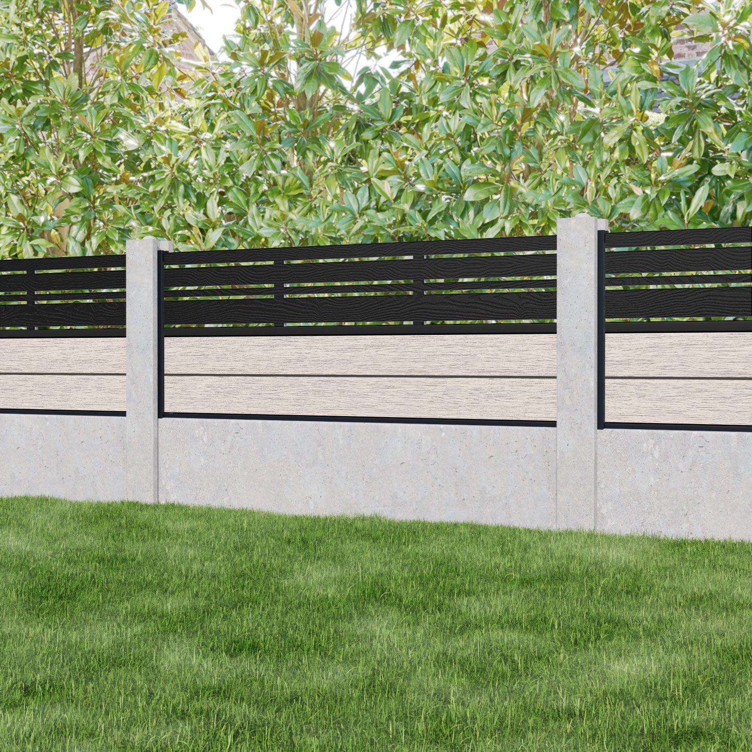 Fusion Linea Fence Panel - Mid Stone - for existing concrete posts