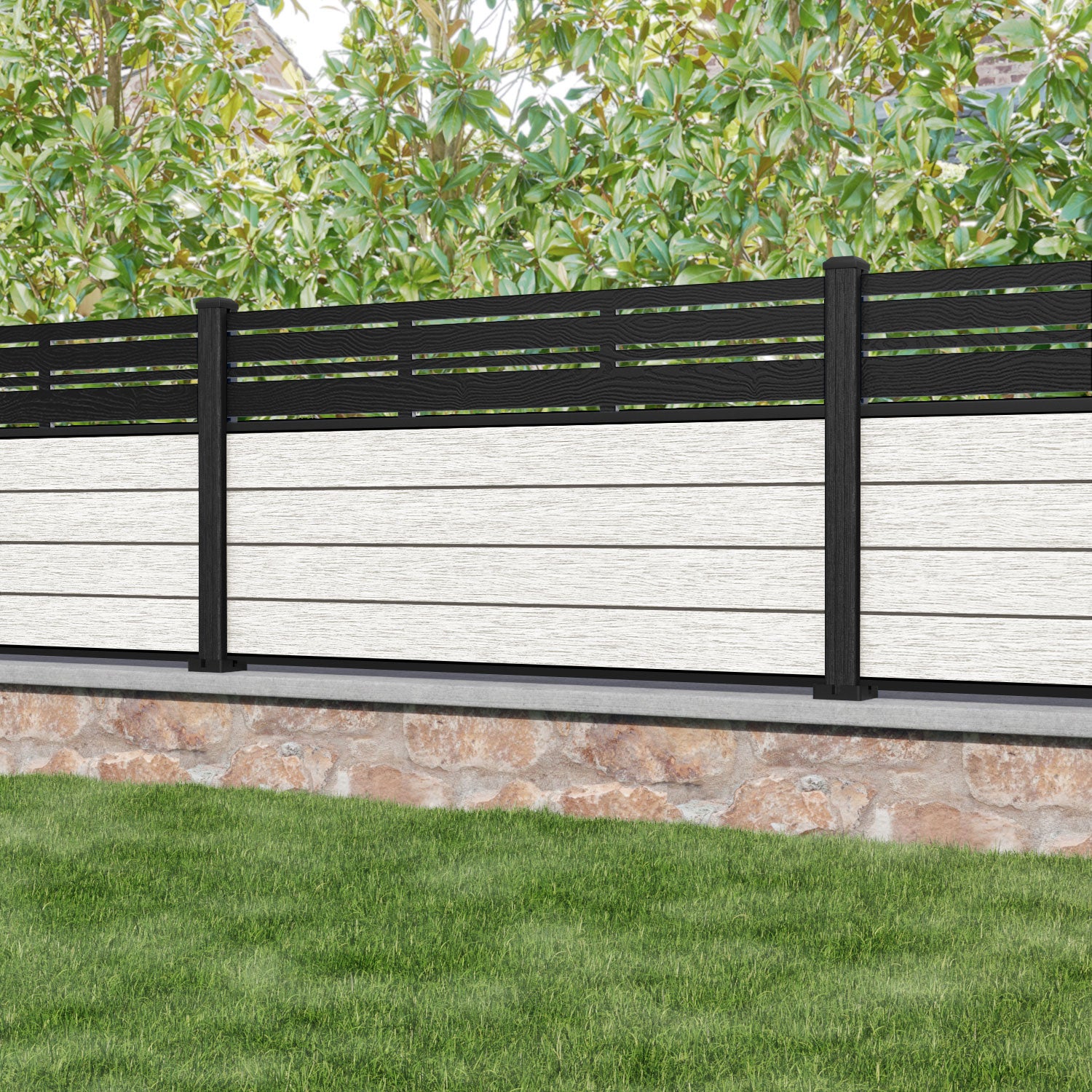 Fusion Linea Fence Panel - Light Stone - with our composite posts