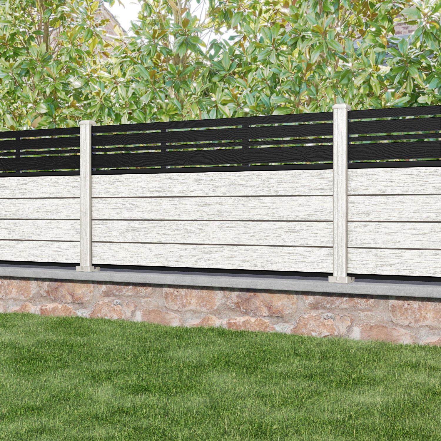 Fusion Linea Fence Panel - Light Stone - with our composite posts
