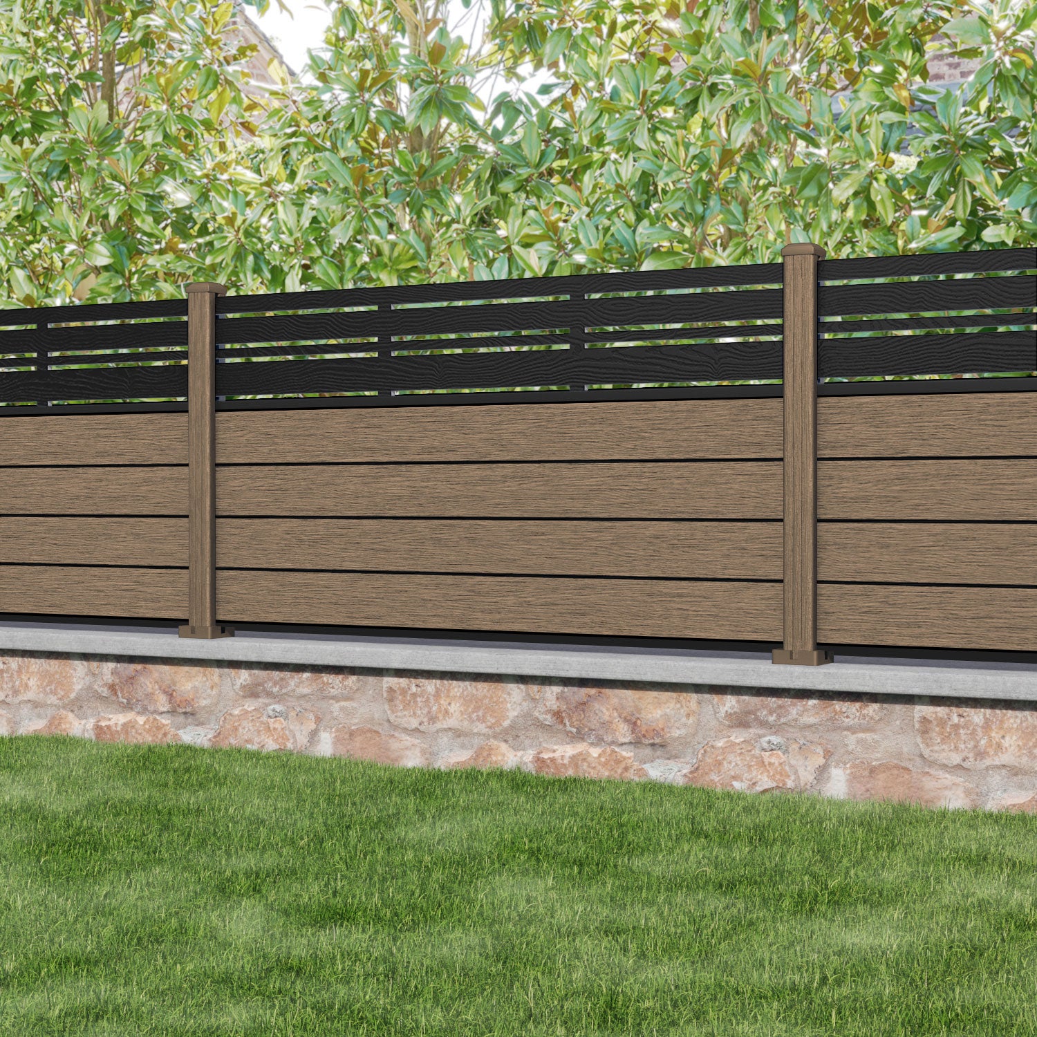 Fusion Linea Fence Panel - Teak - with our composite posts