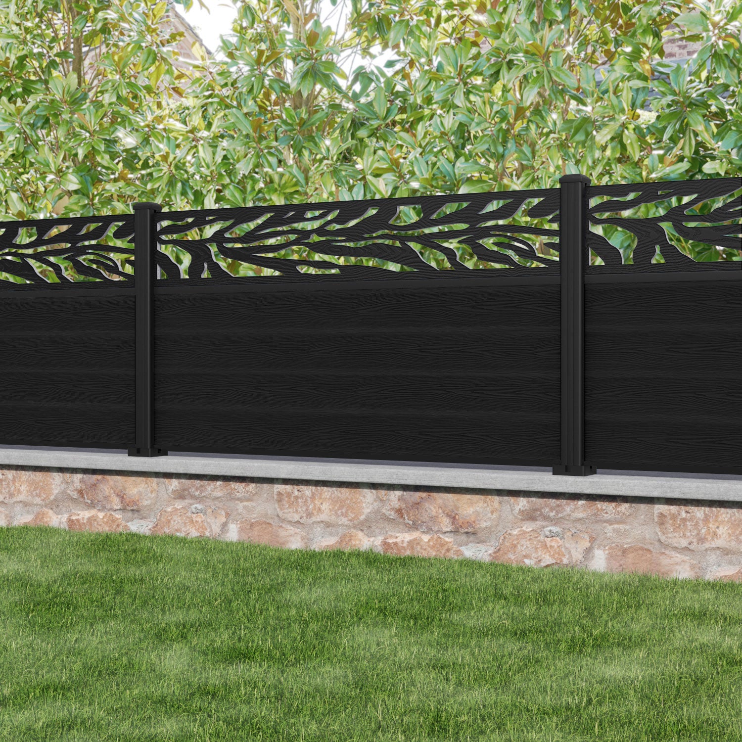 Classic Malawi Fence Panel - Black - with our aluminium posts