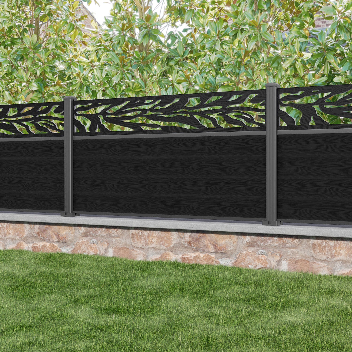 Classic Malawi Fence Panel - Black - with our aluminium posts