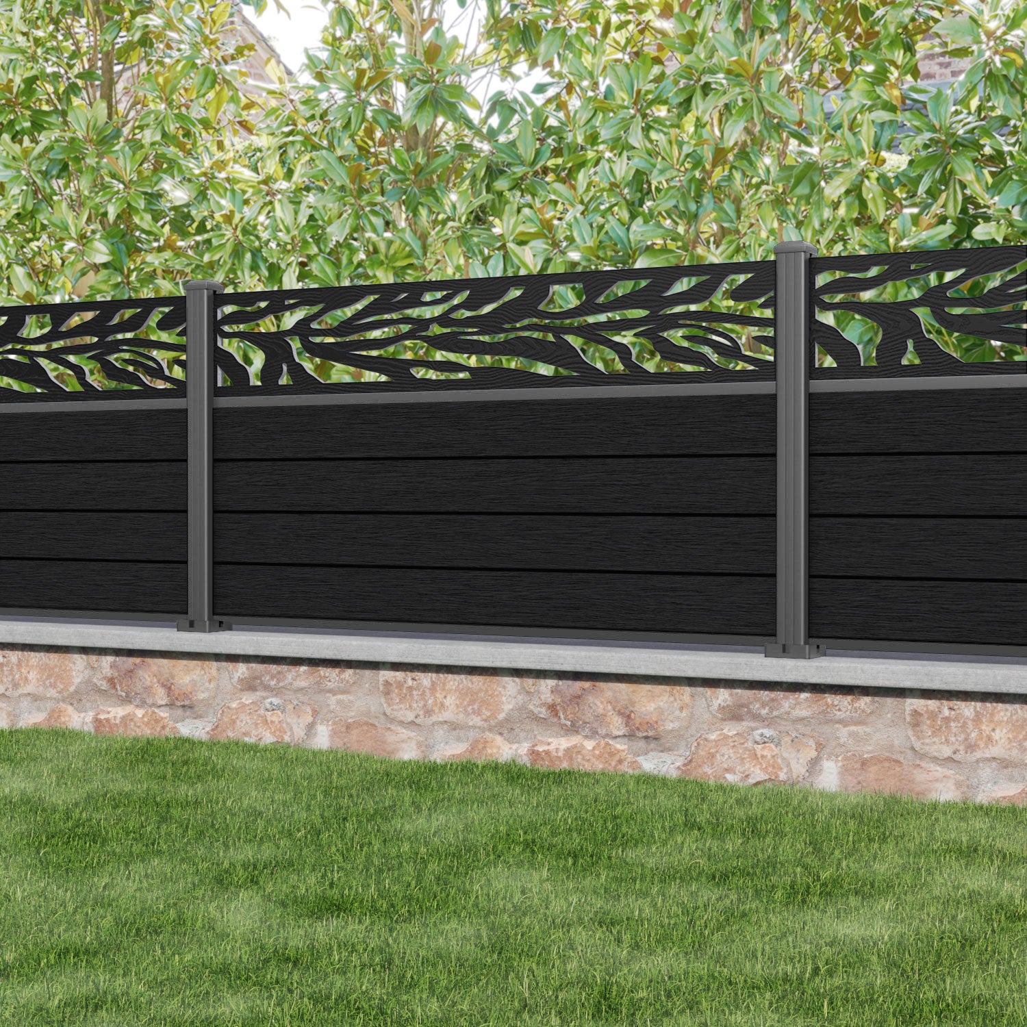 Fusion Malawi Fence Panel - Black - with our aluminium posts