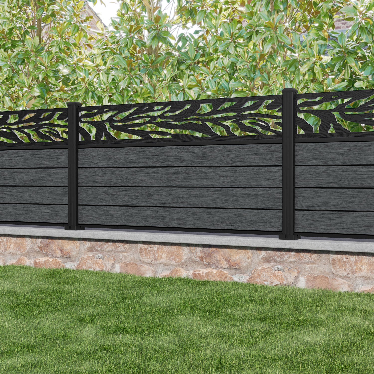 Fusion Malawi Fence Panel - Dark Grey - with our aluminium posts