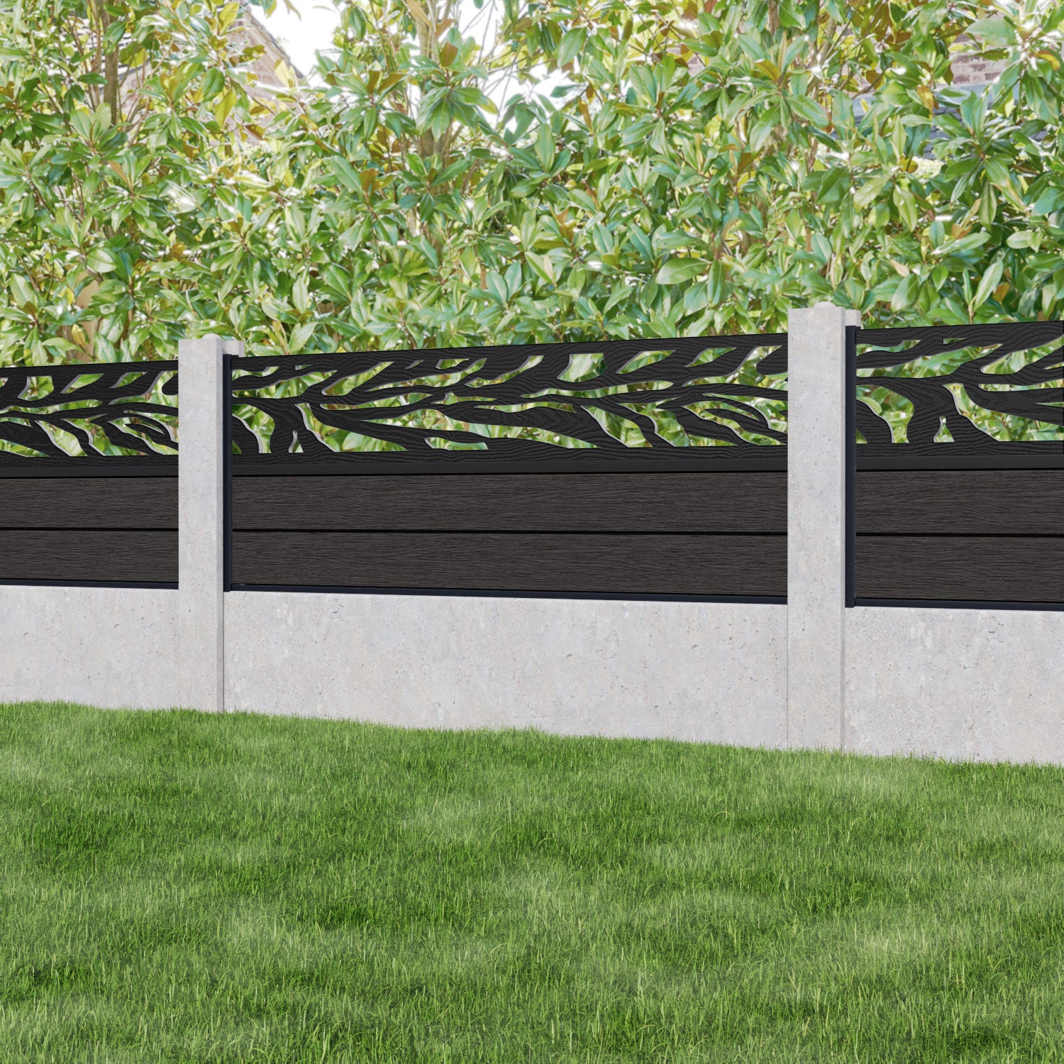 Fusion Malawi Fence Panel - Dark Oak - for existing concrete posts