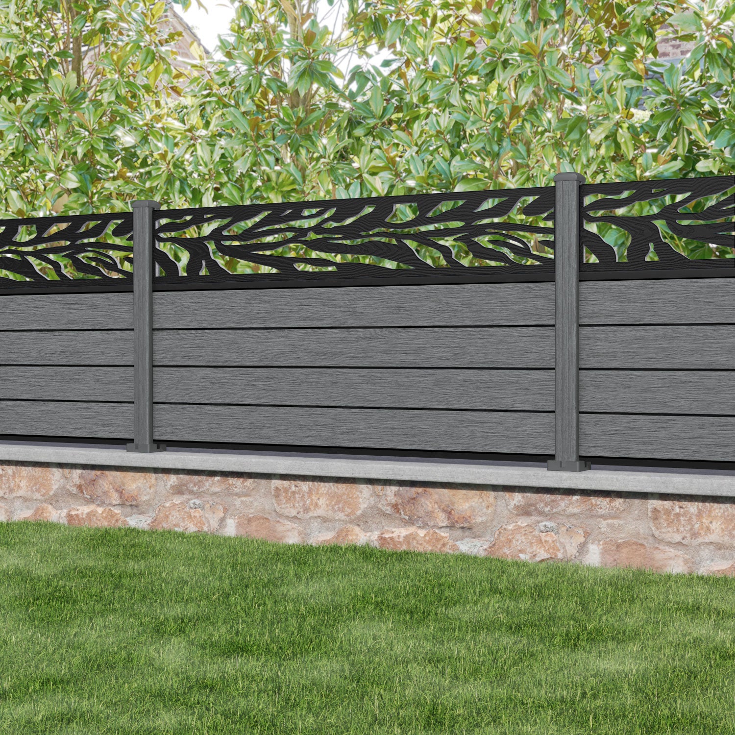 Fusion Malawi Fence Panel - Mid Grey - with our composite posts