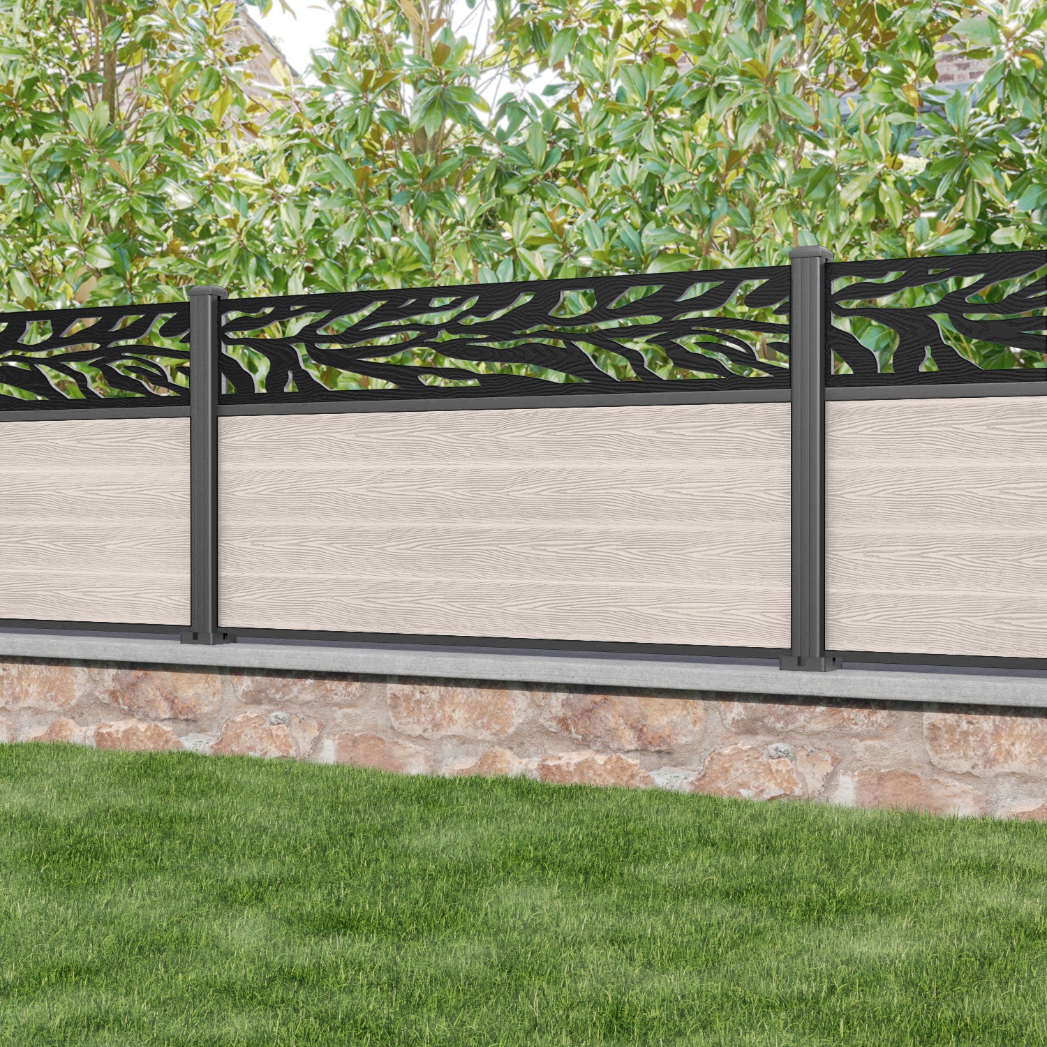 Classic Malawi Fence Panel - Mid Stone - with our aluminium posts