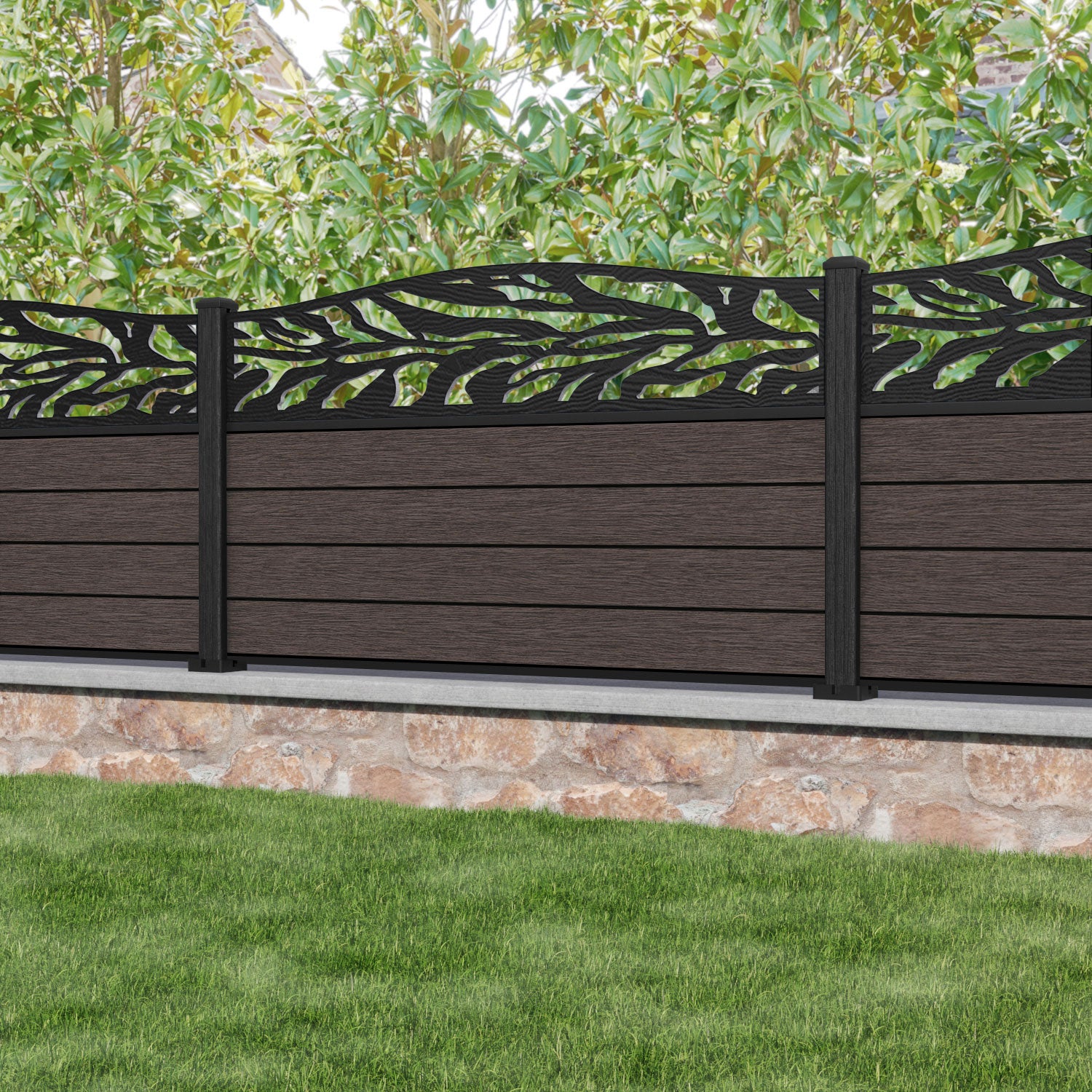 Fusion Malawi Curved Top Fence Panel - Mid Brown - with our composite posts