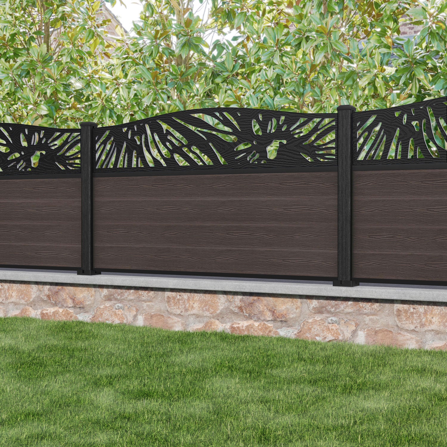 Classic Poppy Curved Top Fence Panel - Mid Brown - with our composite posts