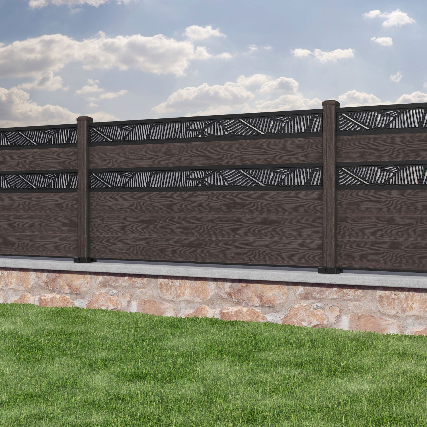 Classic Feather Split Screen Fence Panel - Mid Brown - with our composite posts