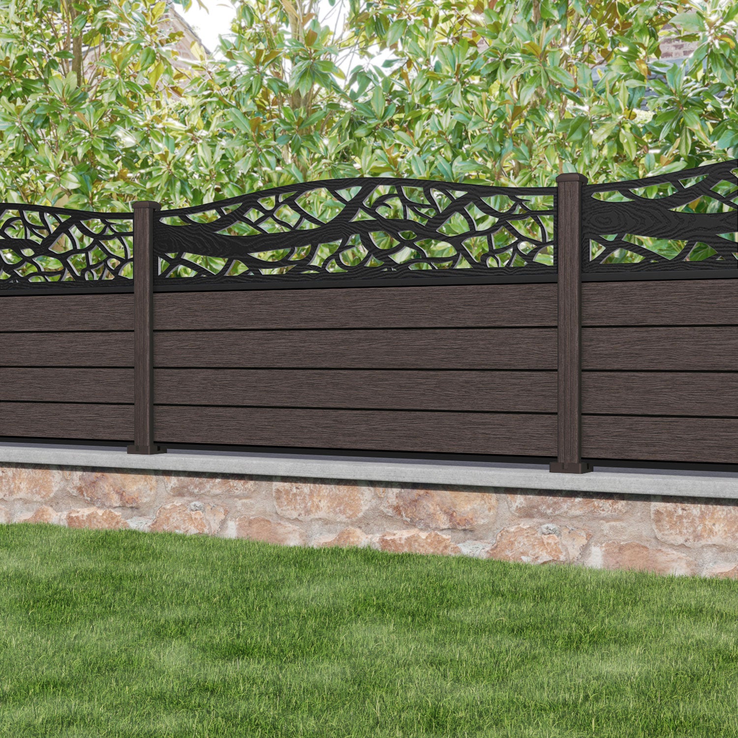 Fusion Twilight Curved Top Fence Panel - Mid Brown - with our composite posts