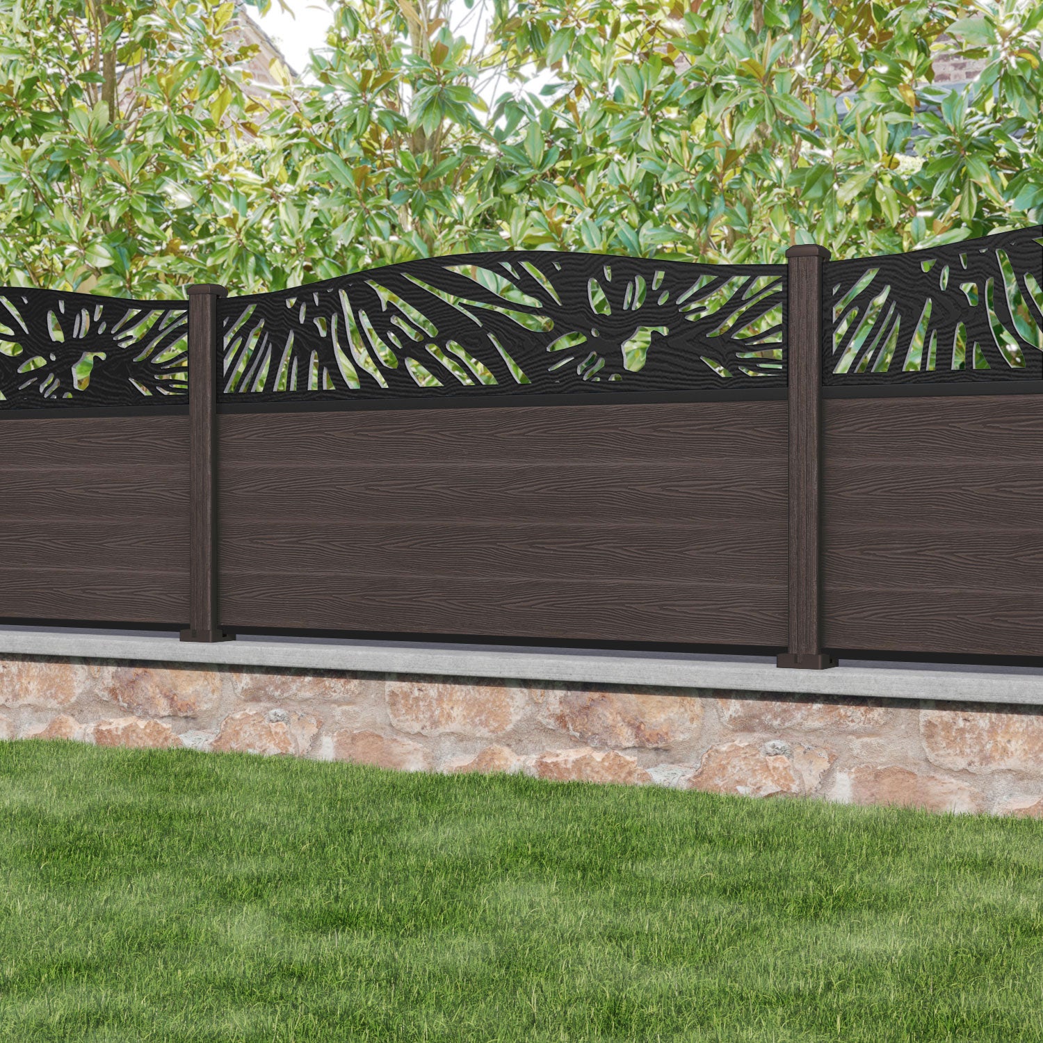 Classic Poppy Curved Top Fence Panel - Mid Brown - with our composite posts