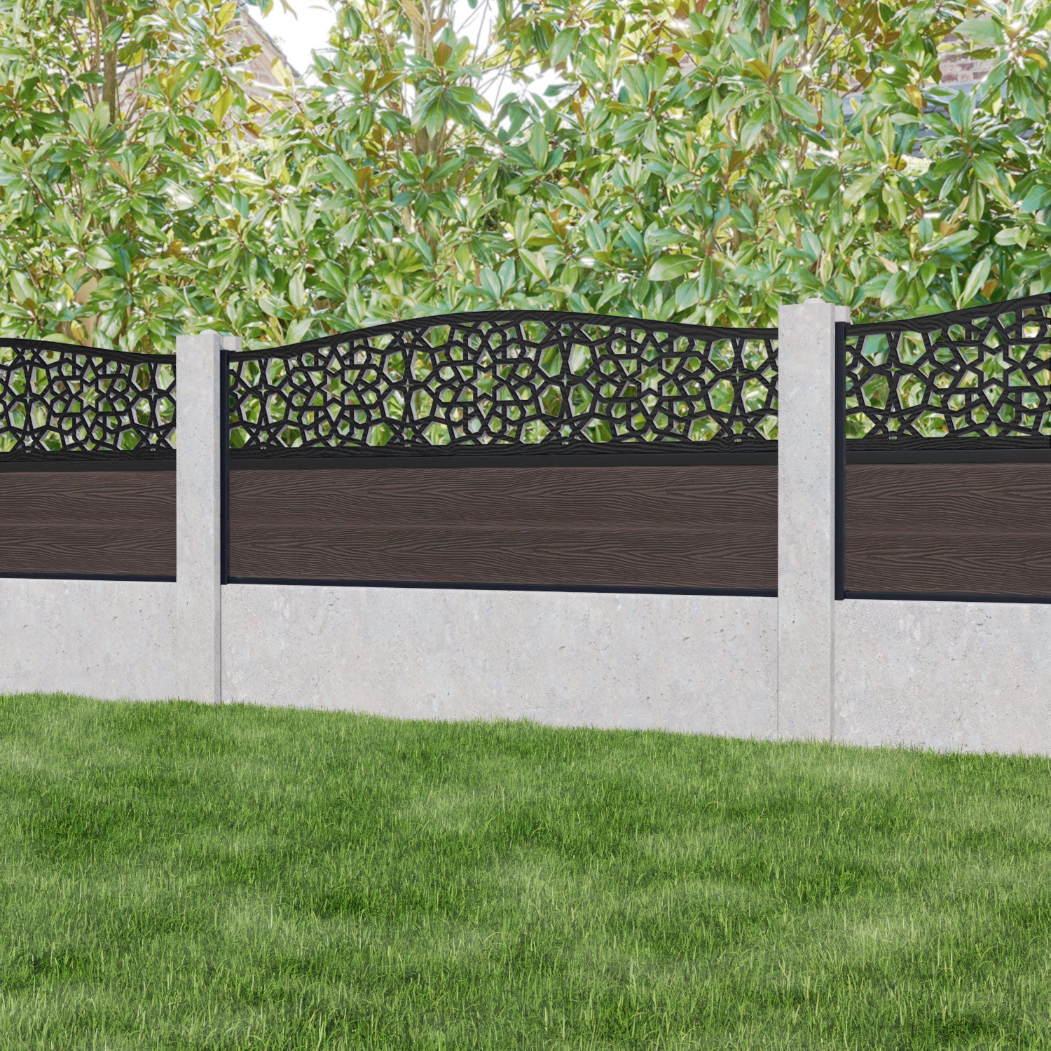 Classic Nazira Curved Top Fence Panel - Mid Brown - for existing concrete posts