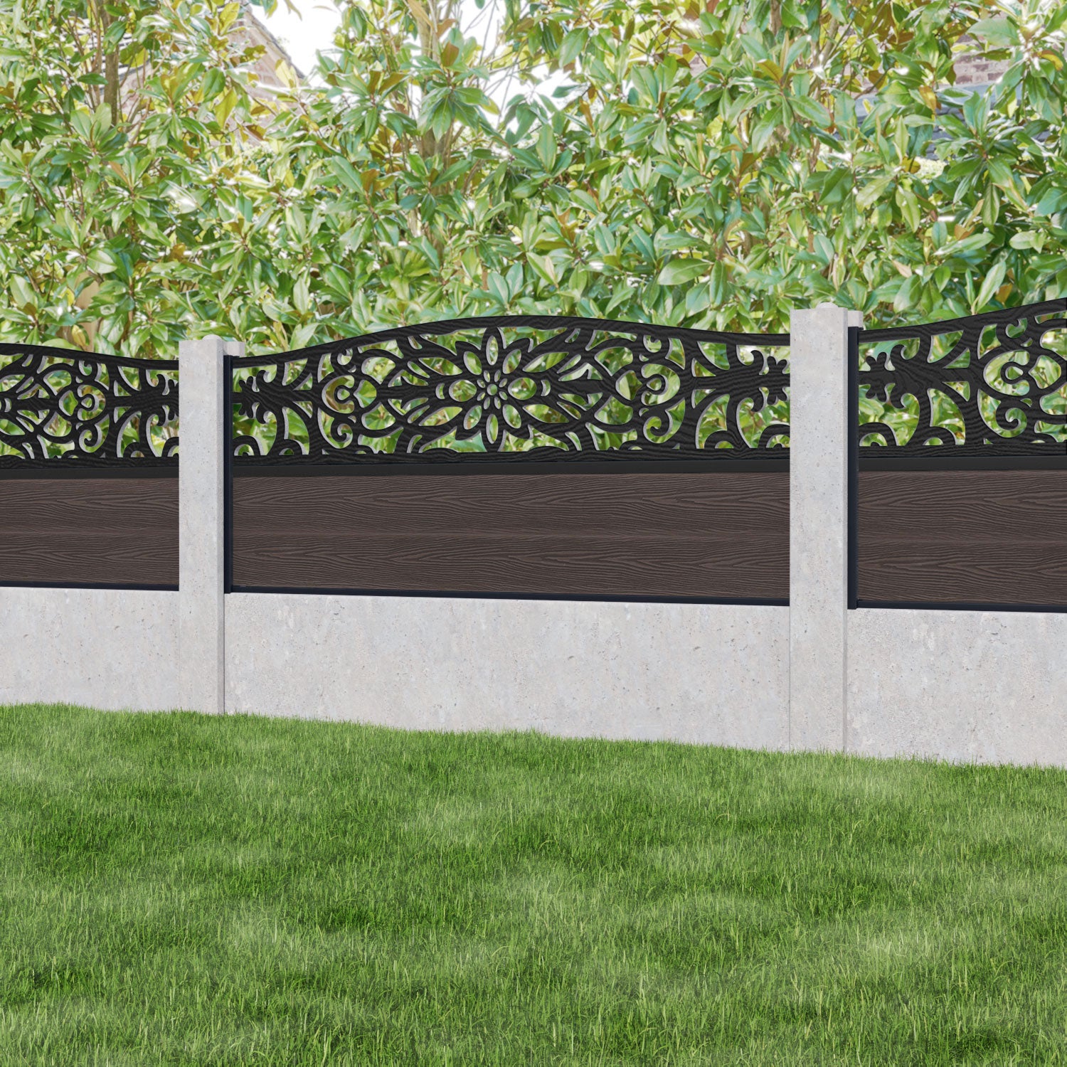 Classic Windsor Curved Top Fence Panel - Mid Brown - for existing concrete posts