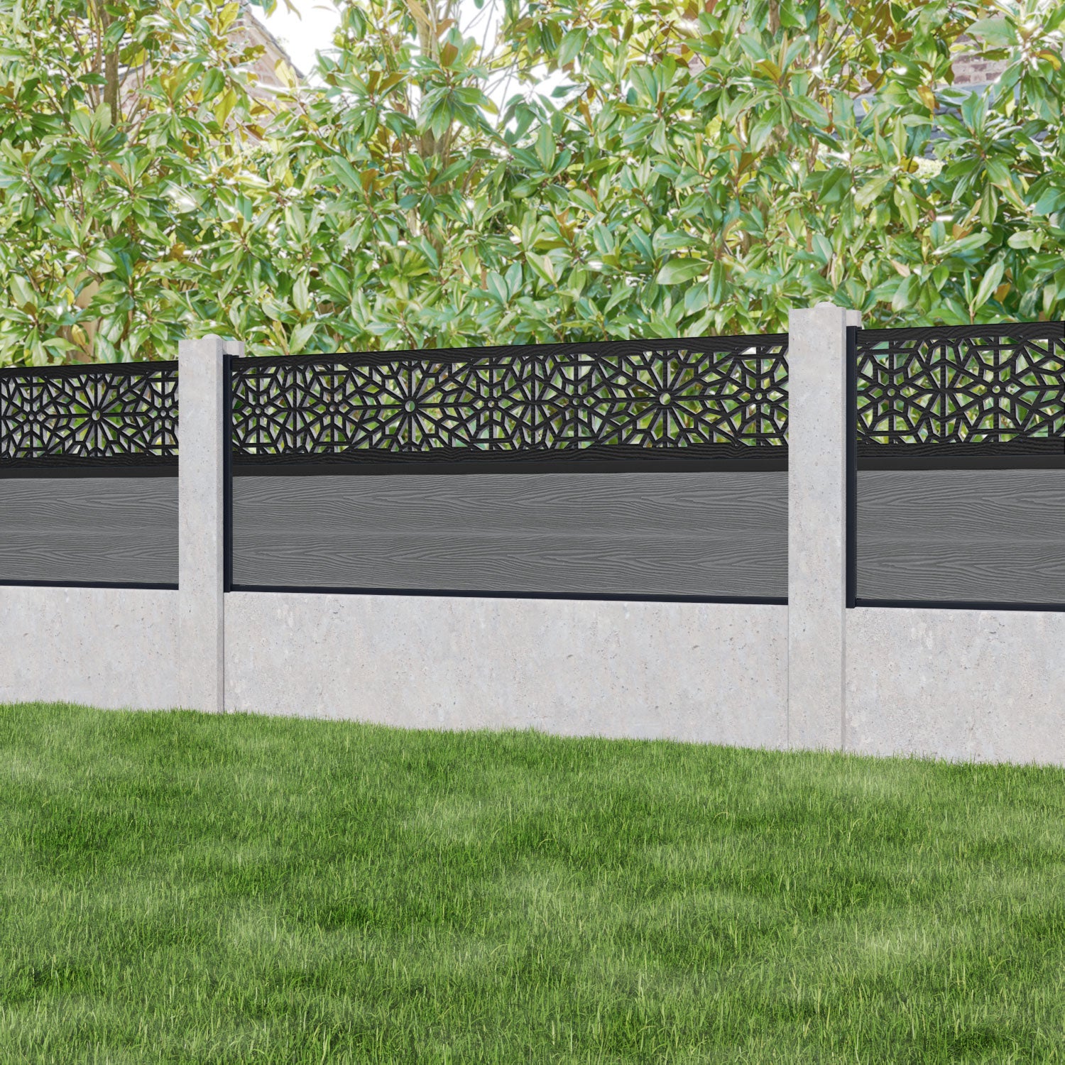 Classic Alnara Fence Panel - Mid Grey - for existing concrete posts