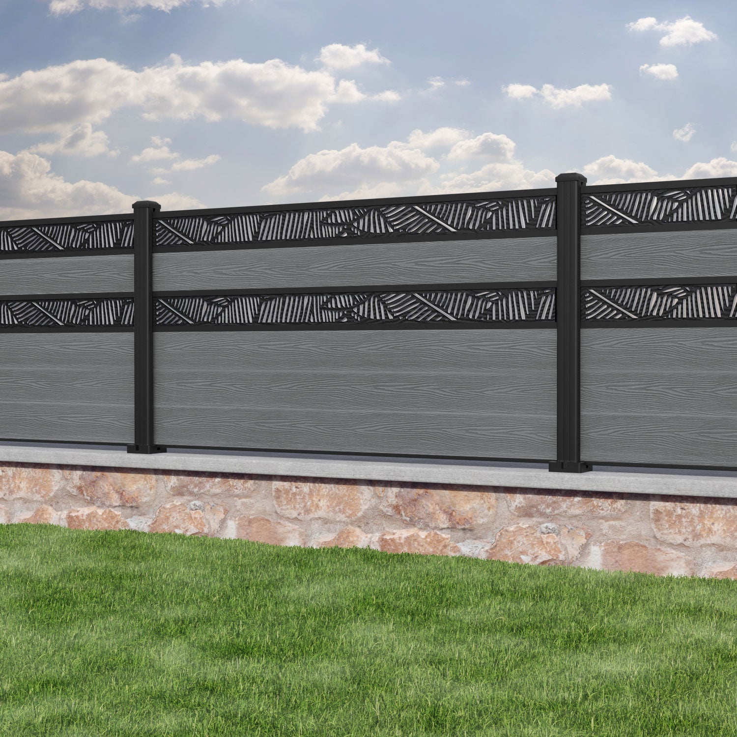 Classic Feather Split Screen Fence Panel - Mid Grey - with our aluminium posts
