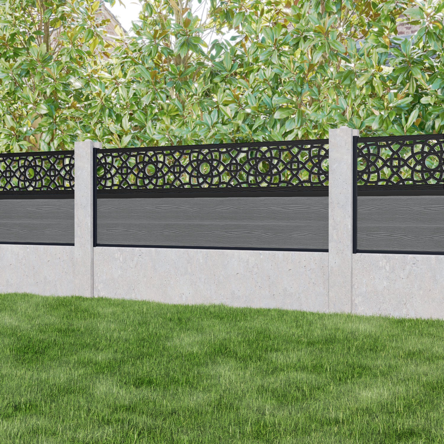 Classic Ambar Fence Panel - Mid Grey - for existing concrete posts