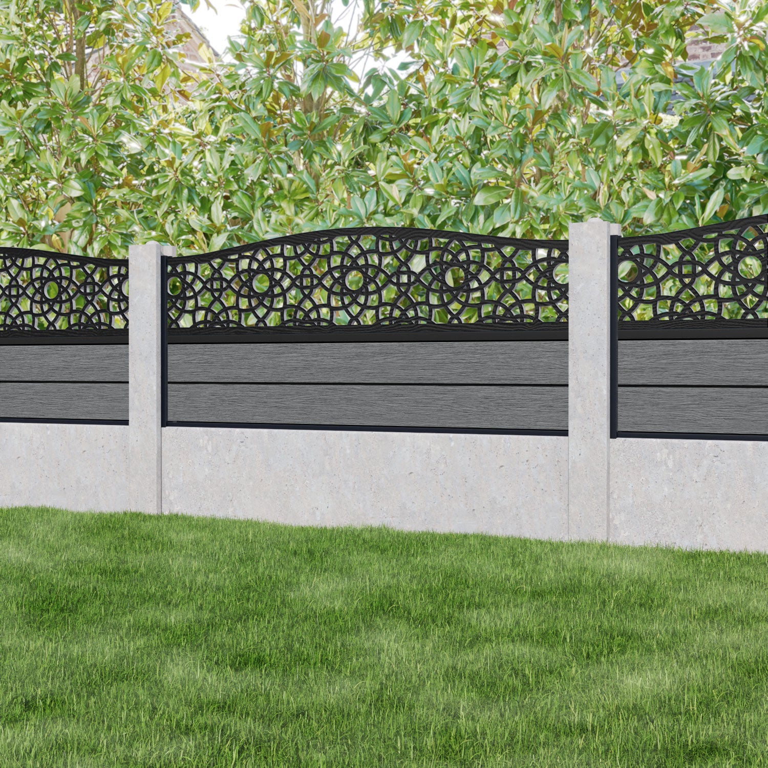 Fusion Ambar Curved Top Fence Panel - Mid Grey - for existing concrete posts