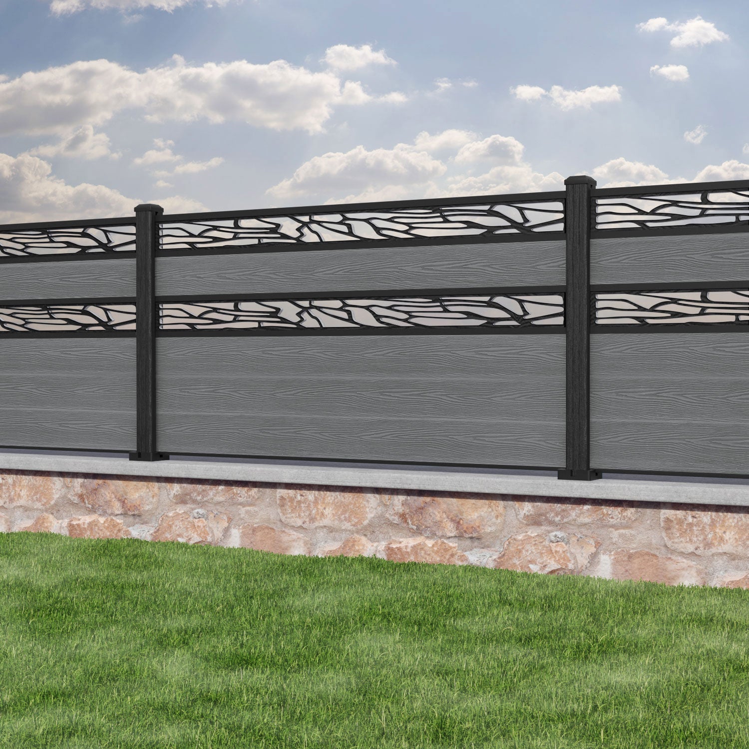 Classic Shatter Split Screen Fence Panel - Mid Grey - with our composite posts