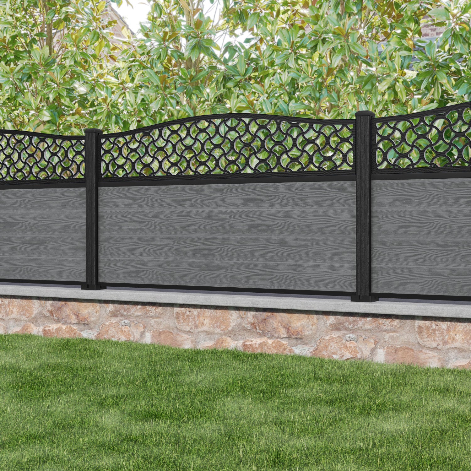 Classic Vida Curved Top Fence Panel - Mid Grey - with our composite posts