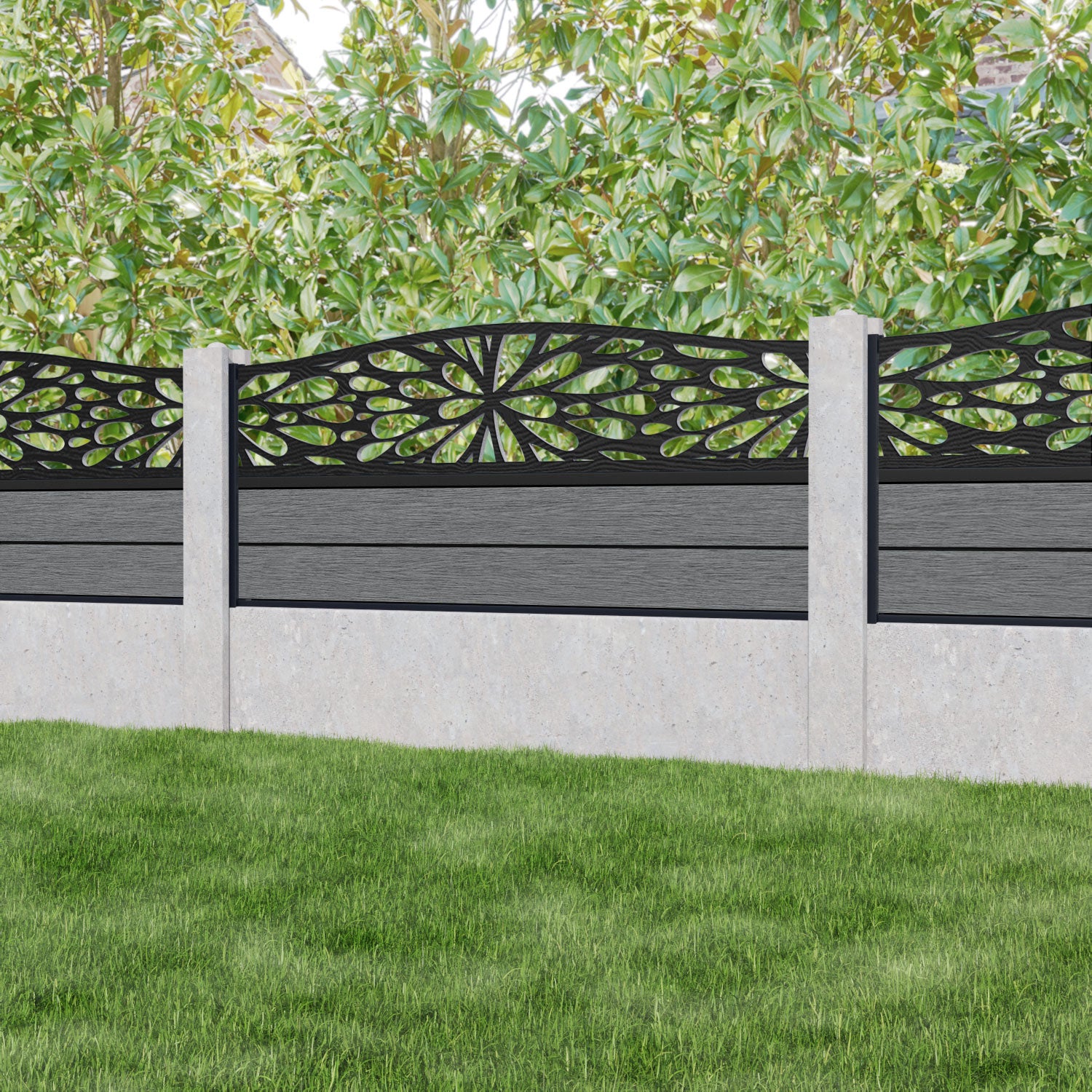 Fusion Blossom Curved Top Fence Panel - Mid Grey - for existing concrete posts