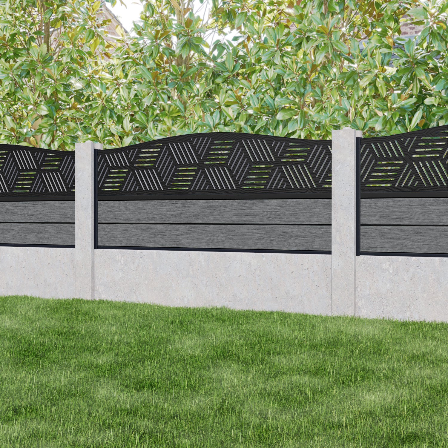 Fusion Cubed Curved Top Fence Panel - Mid Grey - for existing concrete posts