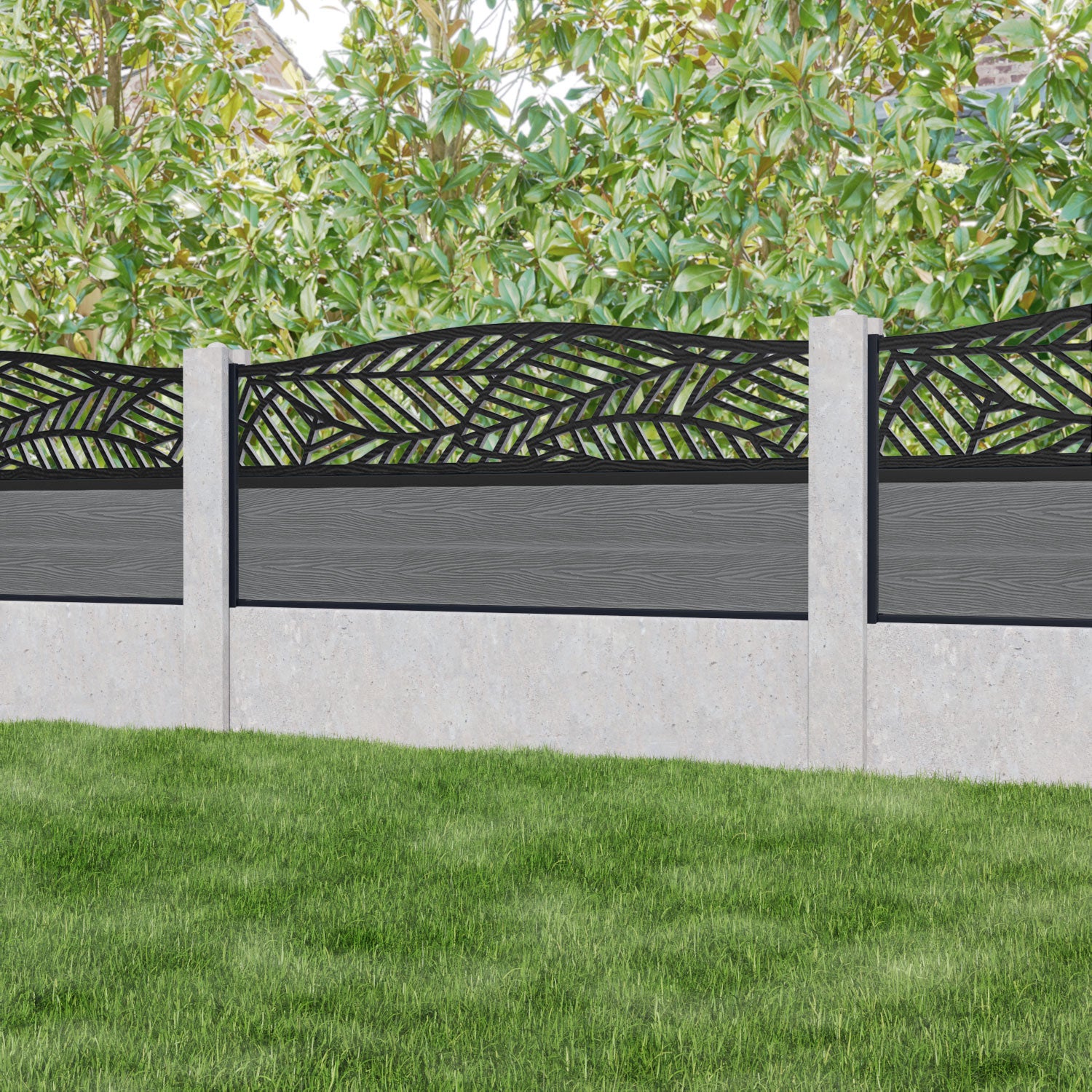 Classic Habitat Curved Top Fence Panel - Mid Grey - for existing concrete posts