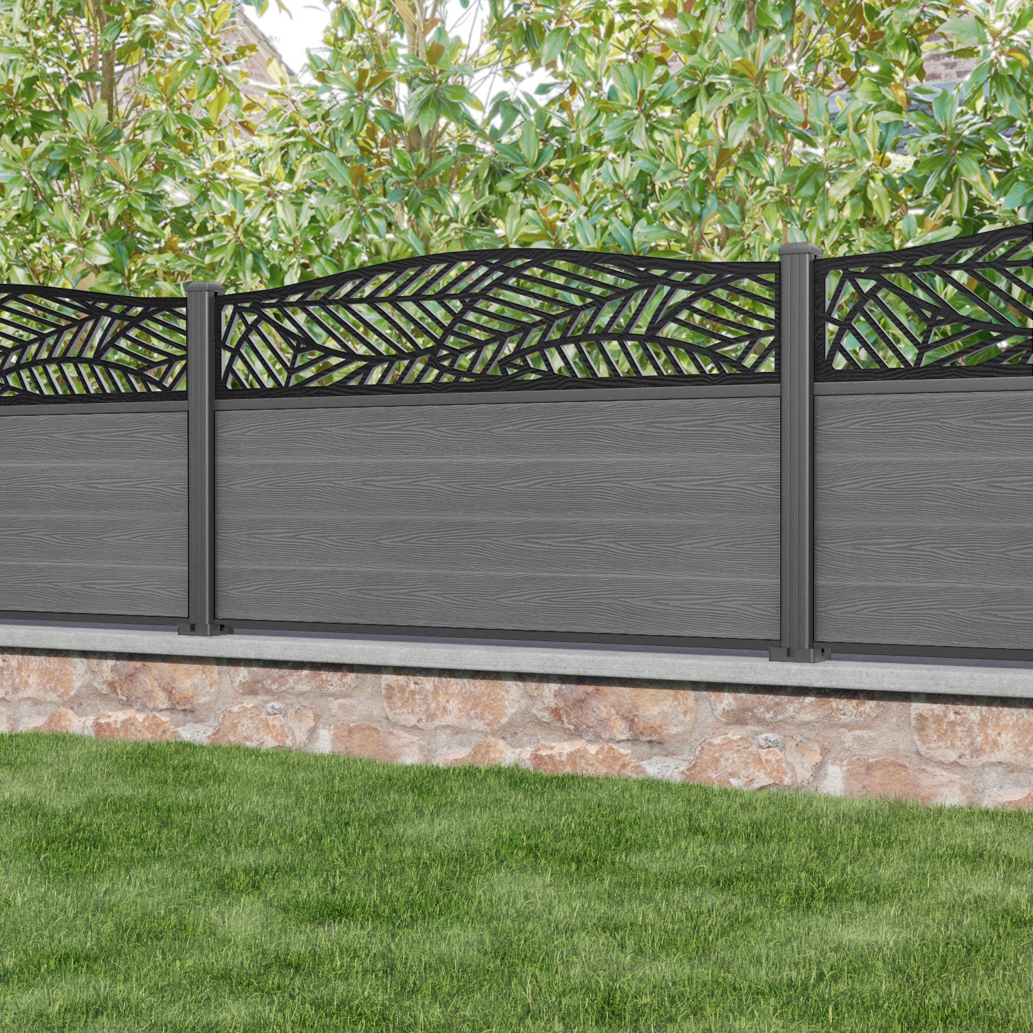 Classic Habitat Curved Top Fence Panel - Mid Grey - with our aluminium posts