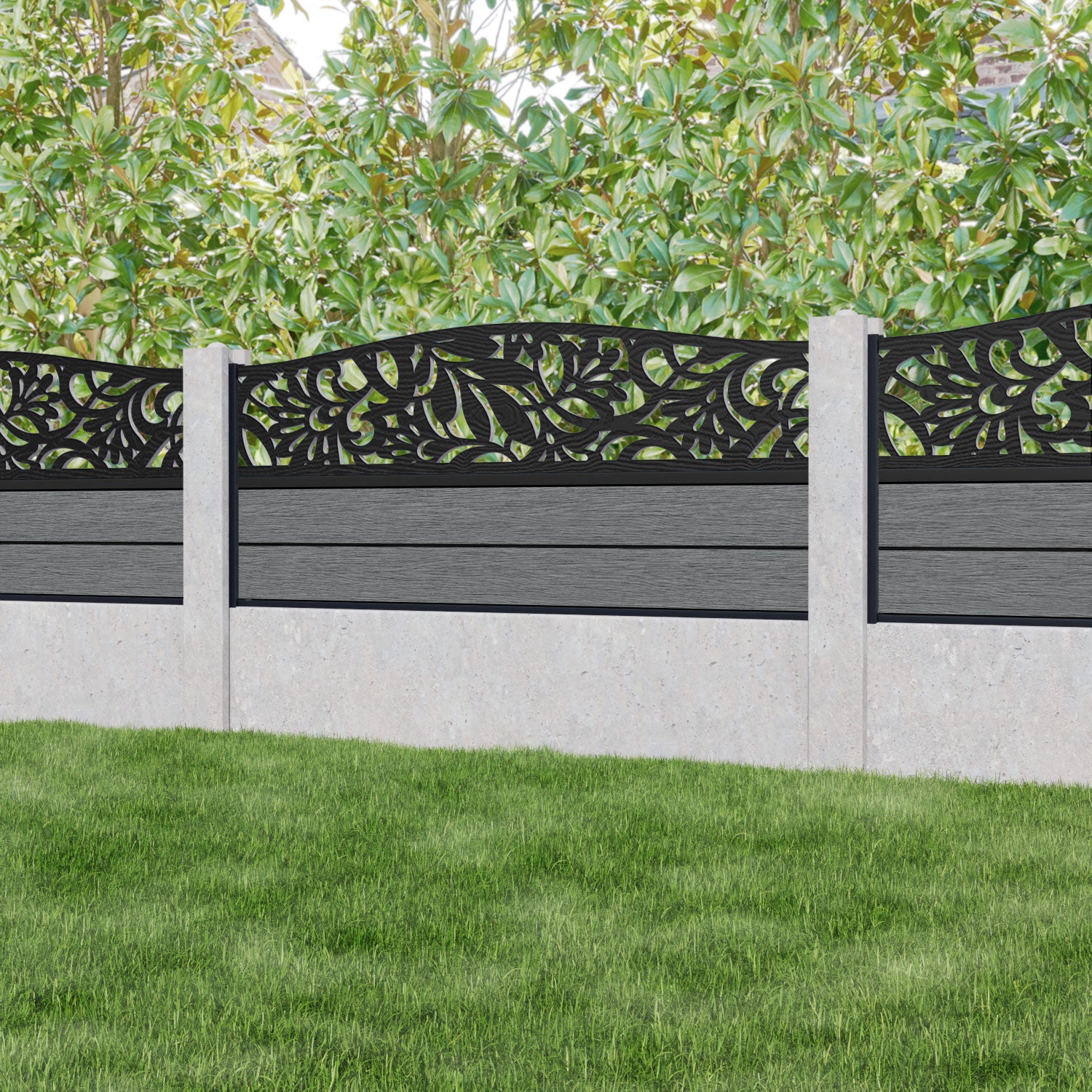 Fusion Heritage Curved Top Fence Panel - Mid Grey - for existing concrete posts
