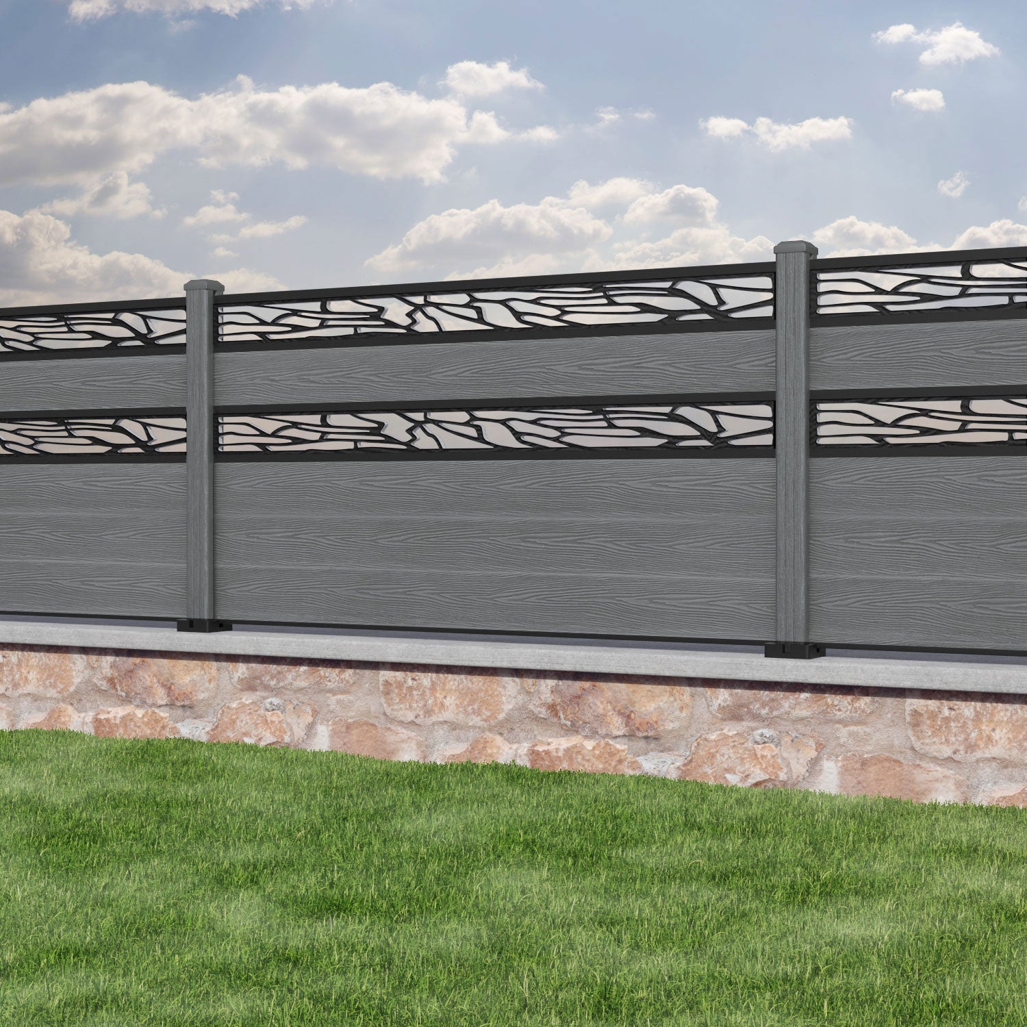 Classic Shatter Split Screen Fence Panel - Mid Grey - with our composite posts