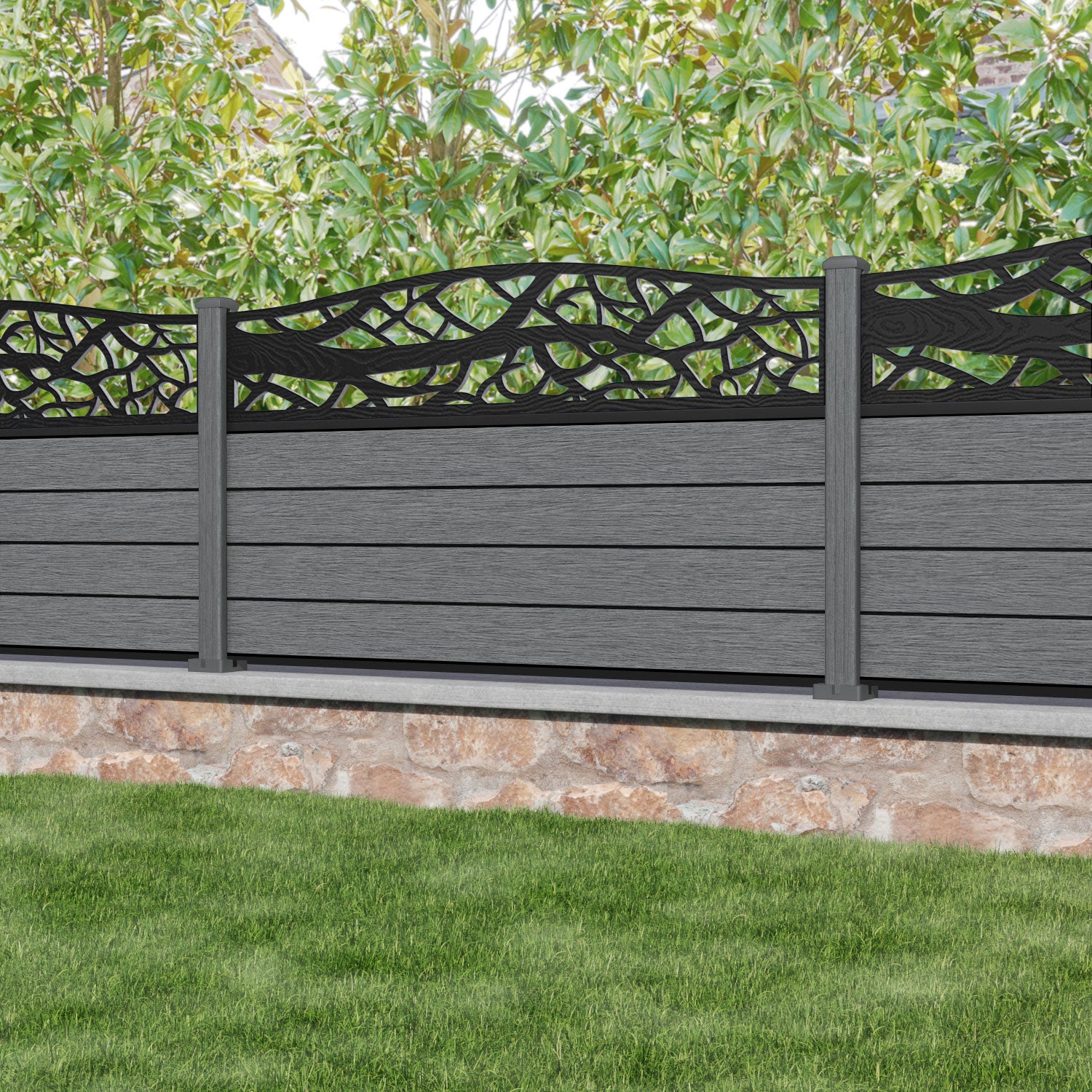 Fusion Twilight Curved Top Fence Panel - Mid Grey - with our composite posts