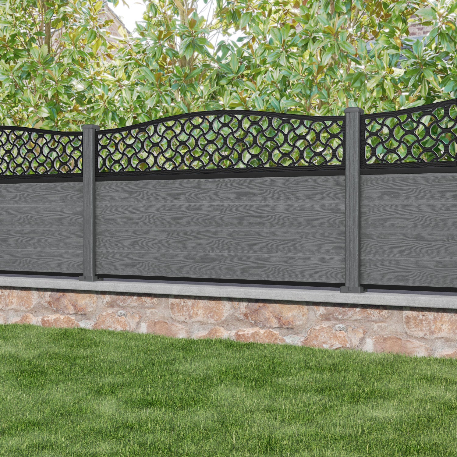 Classic Vida Curved Top Fence Panel - Mid Grey - with our composite posts