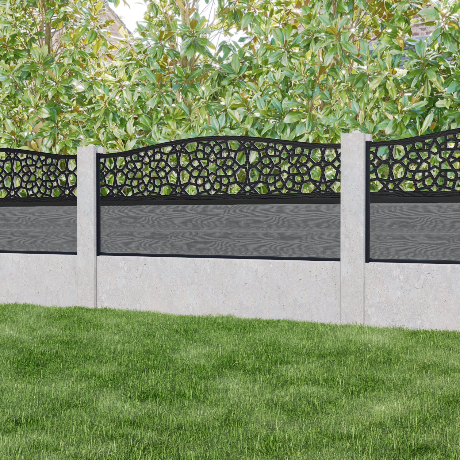 Classic Nazira Curved Top Fence Panel - Mid Grey - for existing concrete posts