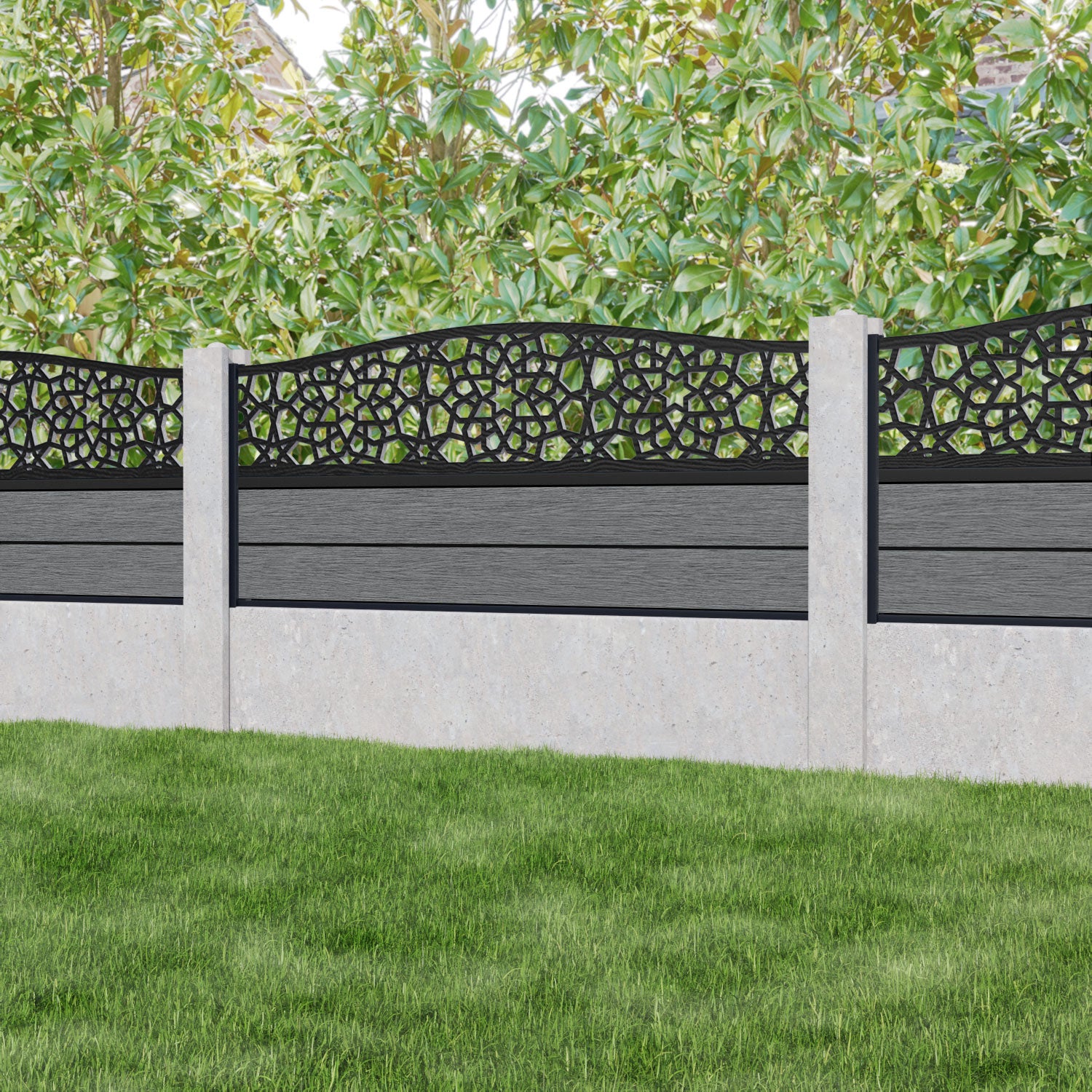 Fusion Nazira Curved Top Fence Panel - Mid Grey - for existing concrete posts