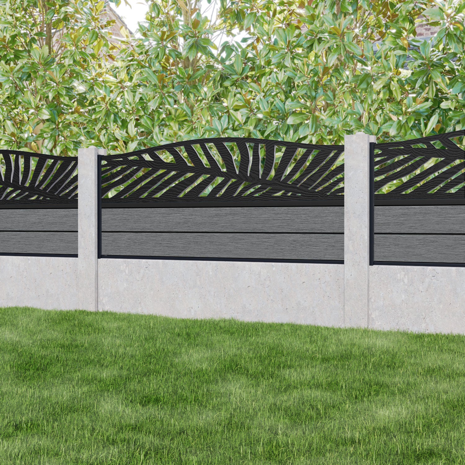 Fusion Palm Curved Top Fence Panel - Mid Grey - for existing concrete posts