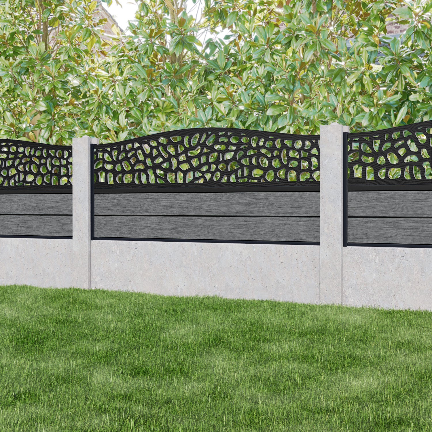 Fusion Pebble Curved Top Fence Panel - Mid Grey - for existing concrete posts