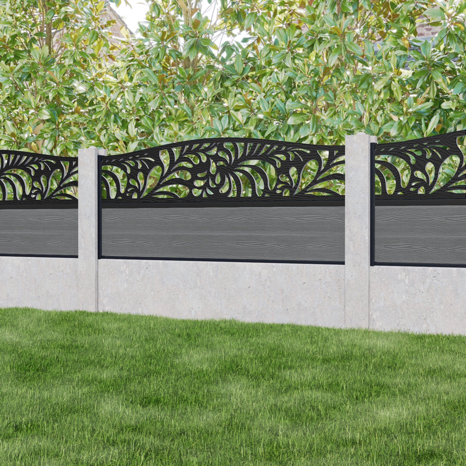 Classic Petal Curved Top Fence Panel - Mid Grey - for existing concrete posts
