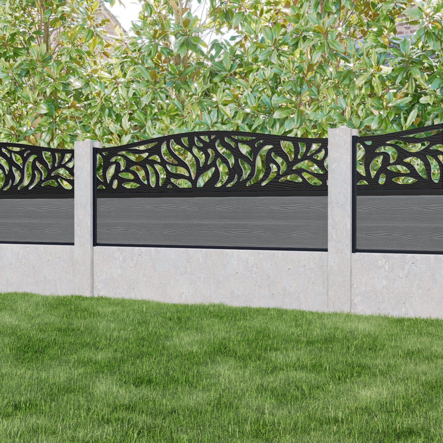 Classic Plume Curved Top Fence Panel - Mid Grey - for existing concrete posts