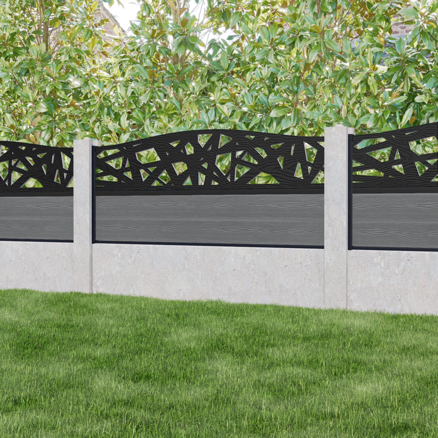 Classic Prism Curved Top Fence Panel - Mid Grey - for existing concrete posts