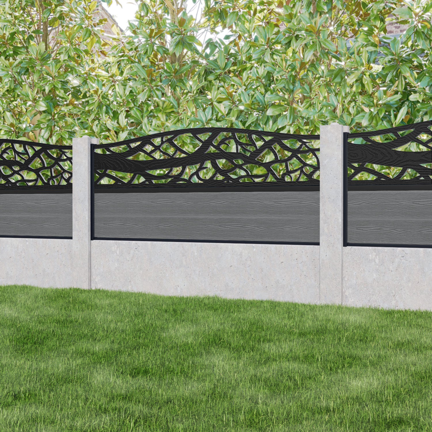 Classic Twilight Curved Top Fence Panel - Mid Grey - for existing concrete posts