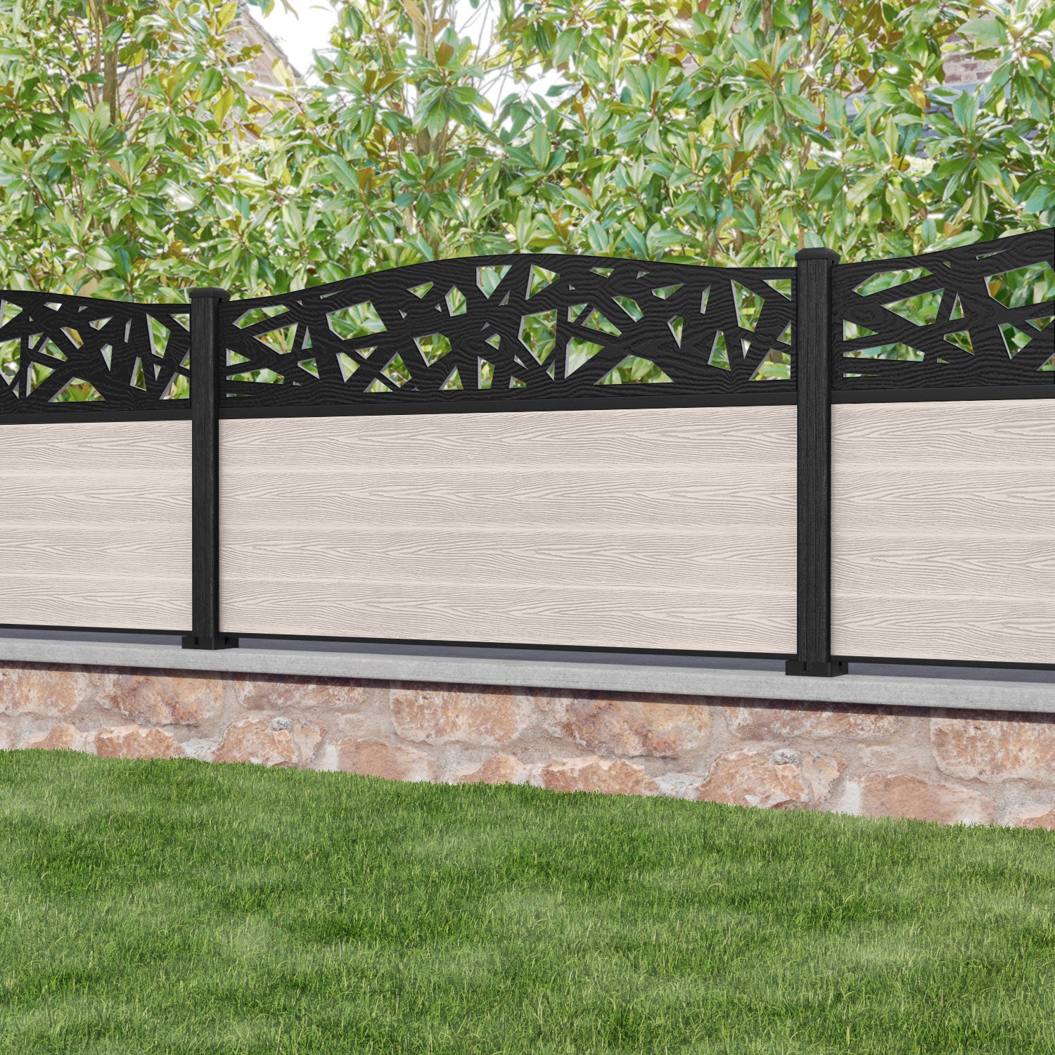Classic Prism Curved Top Fence Panel - Mid Stone - with our composite posts
