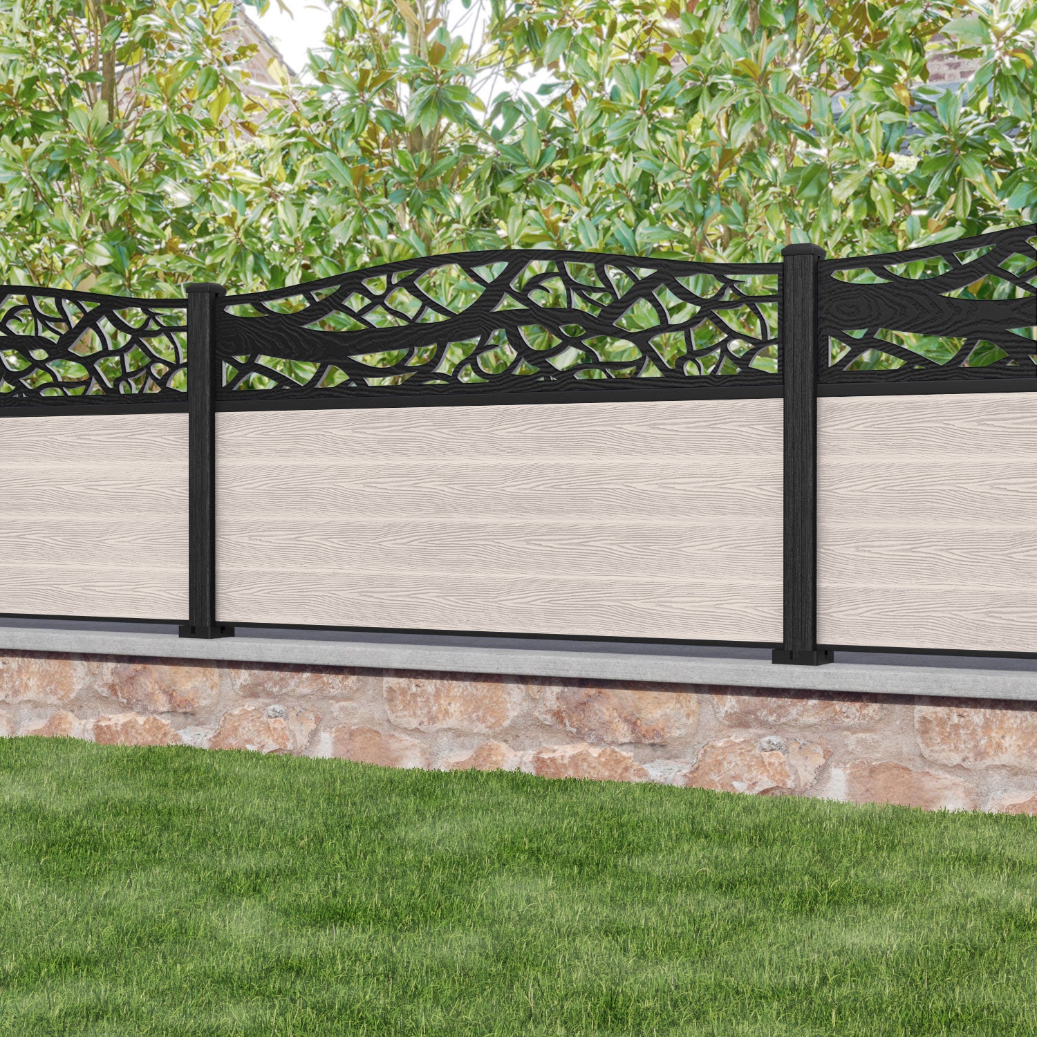 Classic Twilight Curved Top Fence Panel - Mid Stone - with our composite posts
