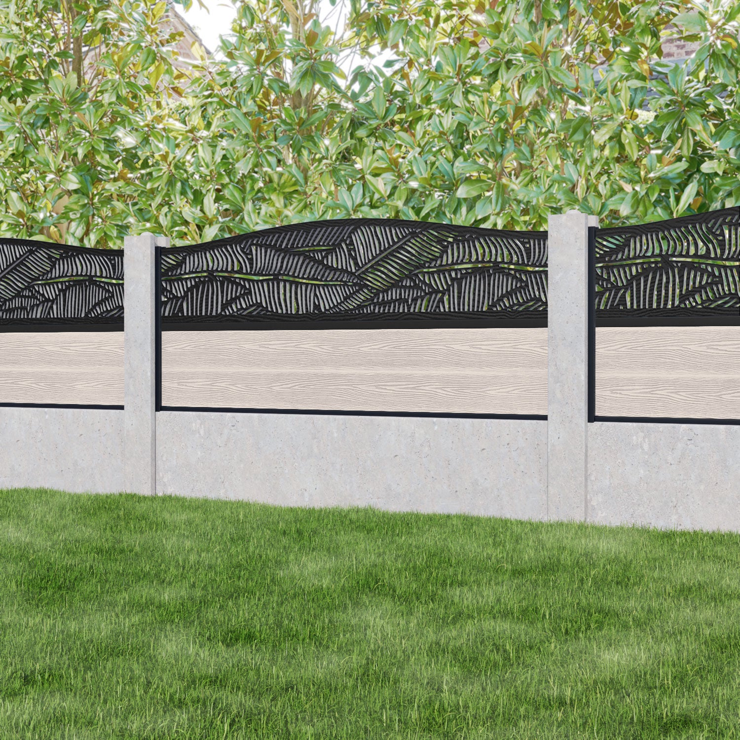 Classic Feather Curved Top Fence Panel - Mid Stone - for existing concrete posts