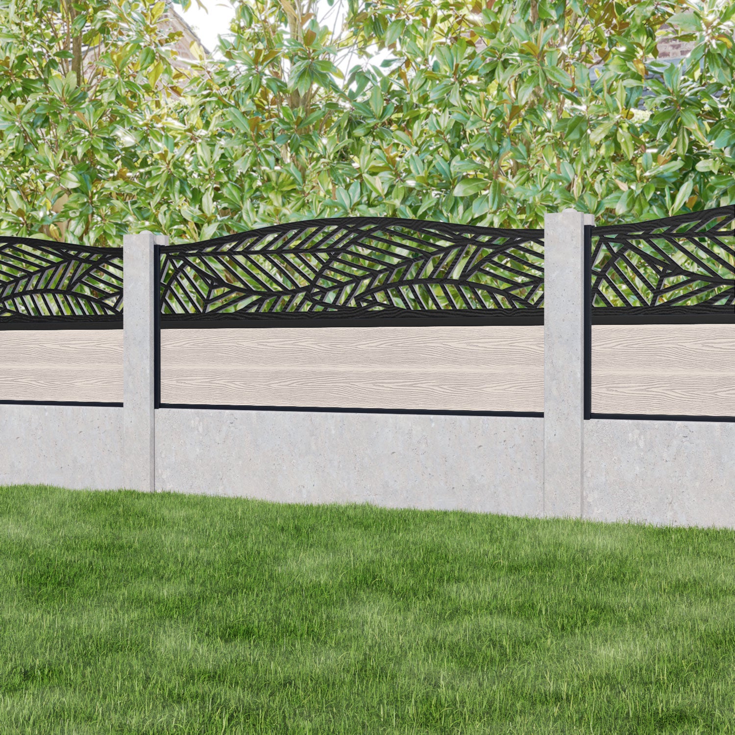Classic Habitat Curved Top Fence Panel - Mid Stone - for existing concrete posts